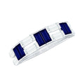 Certified Real Baguette Blue Sapphire Half Eternity Band Ring with Moissanite