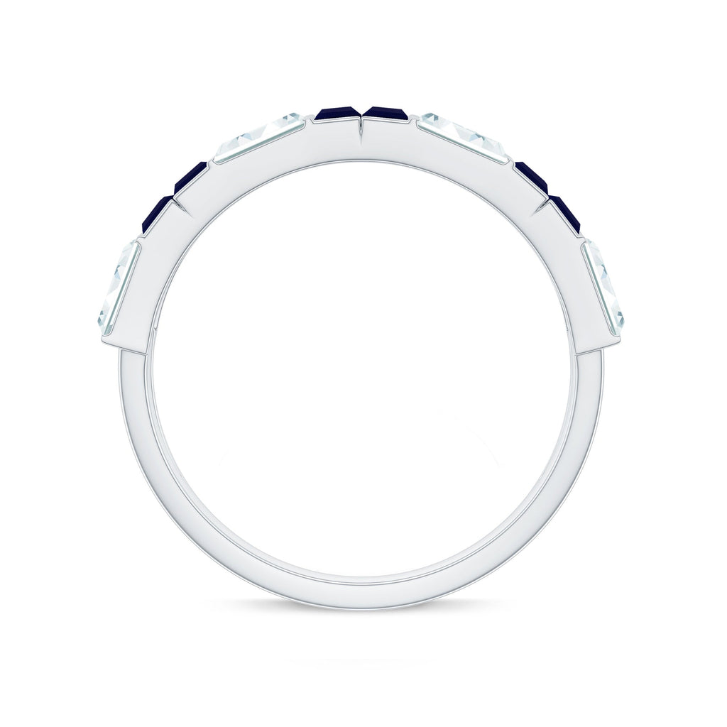 Certified Real Baguette Blue Sapphire Half Eternity Band Ring with Moissanite