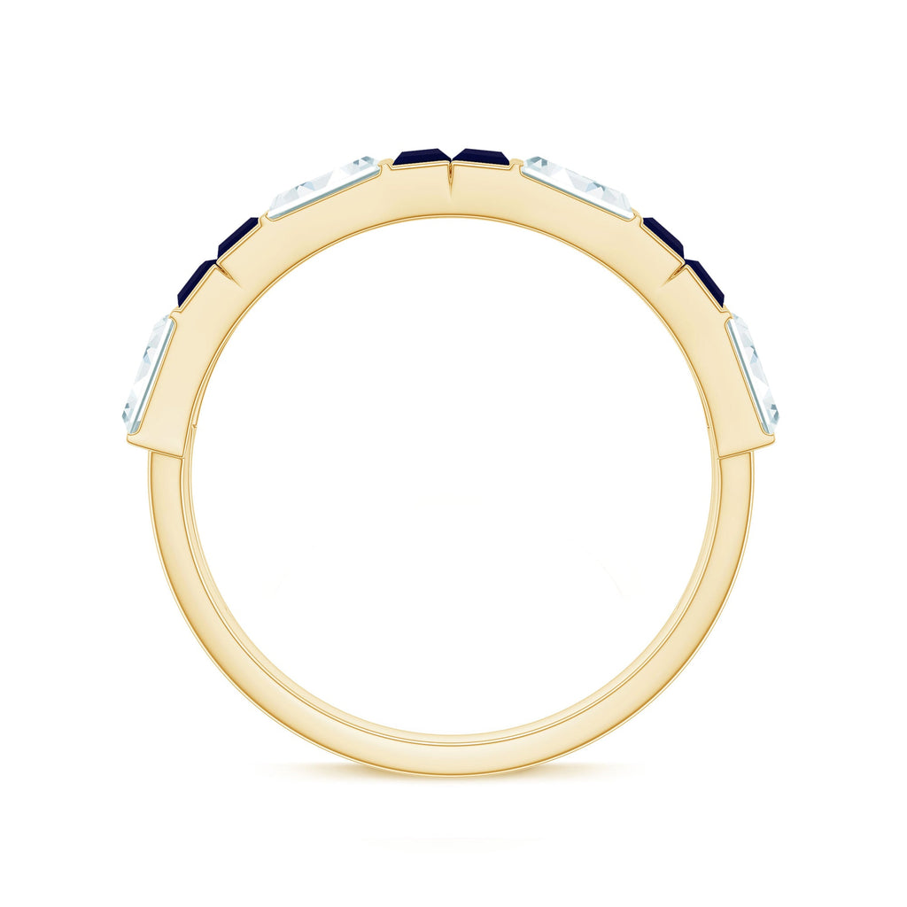 Certified Real Baguette Blue Sapphire Half Eternity Band Ring with Moissanite