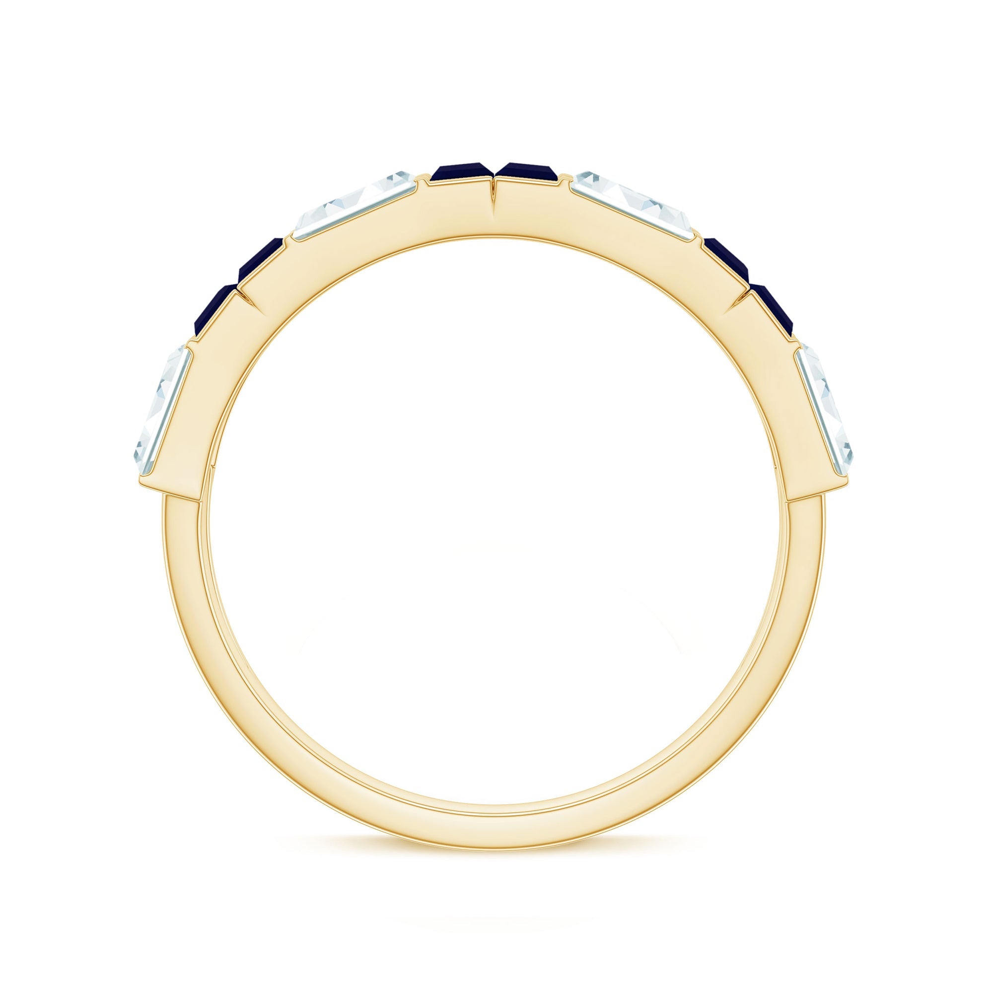 Certified Real Baguette Blue Sapphire Half Eternity Band Ring with Moissanite
