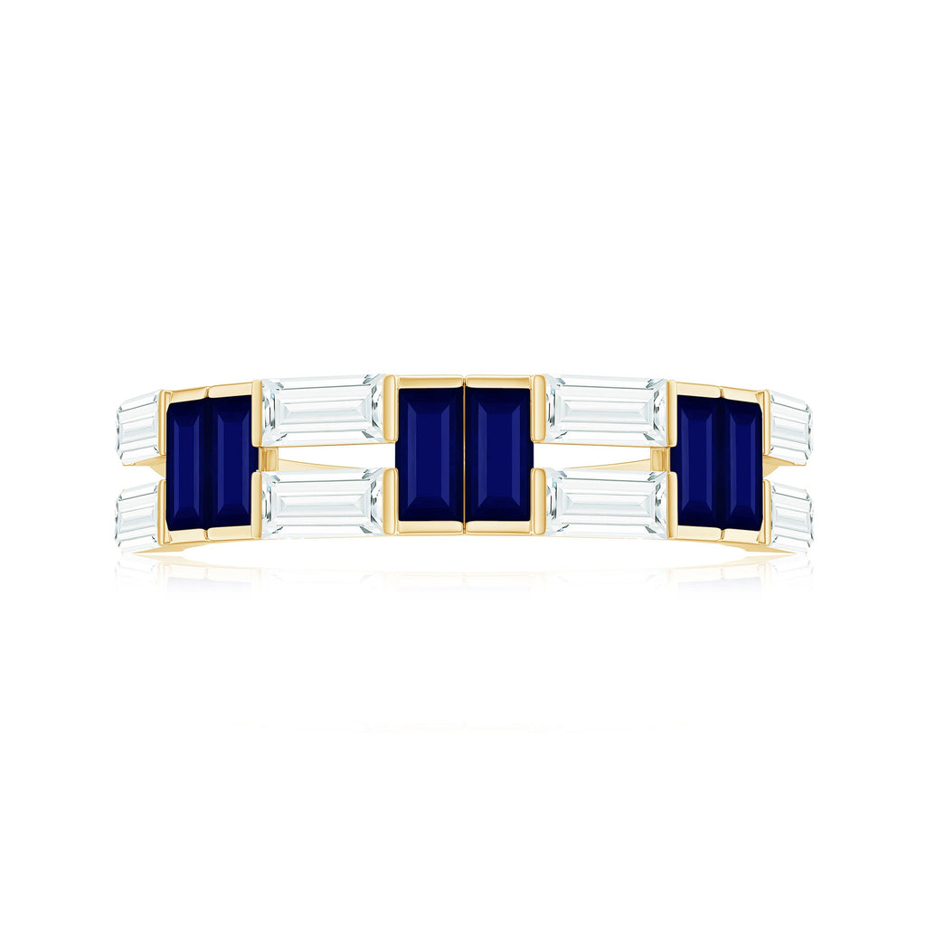 Certified Real Baguette Blue Sapphire Half Eternity Band Ring with Moissanite