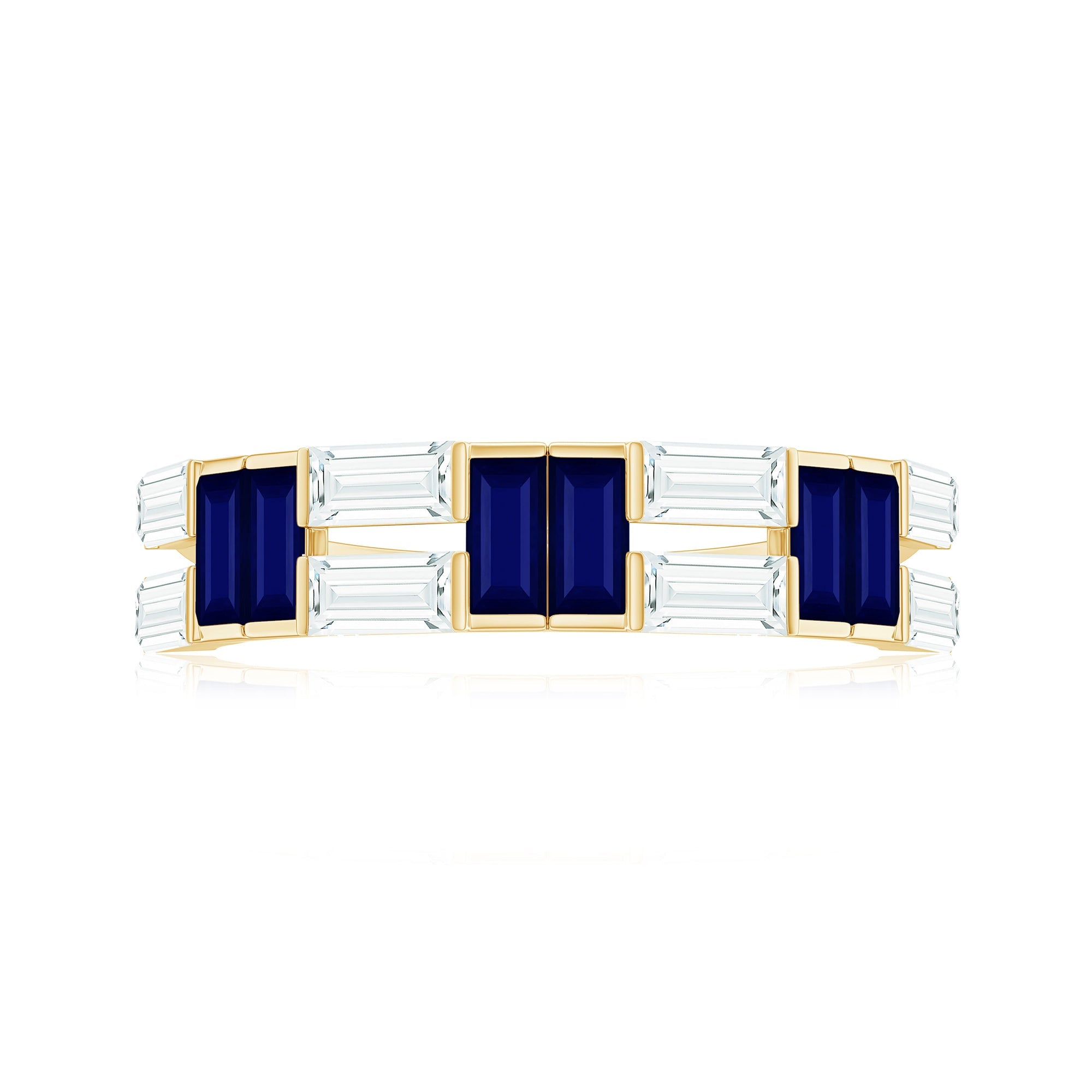 Certified Real Baguette Blue Sapphire Half Eternity Band Ring with Moissanite