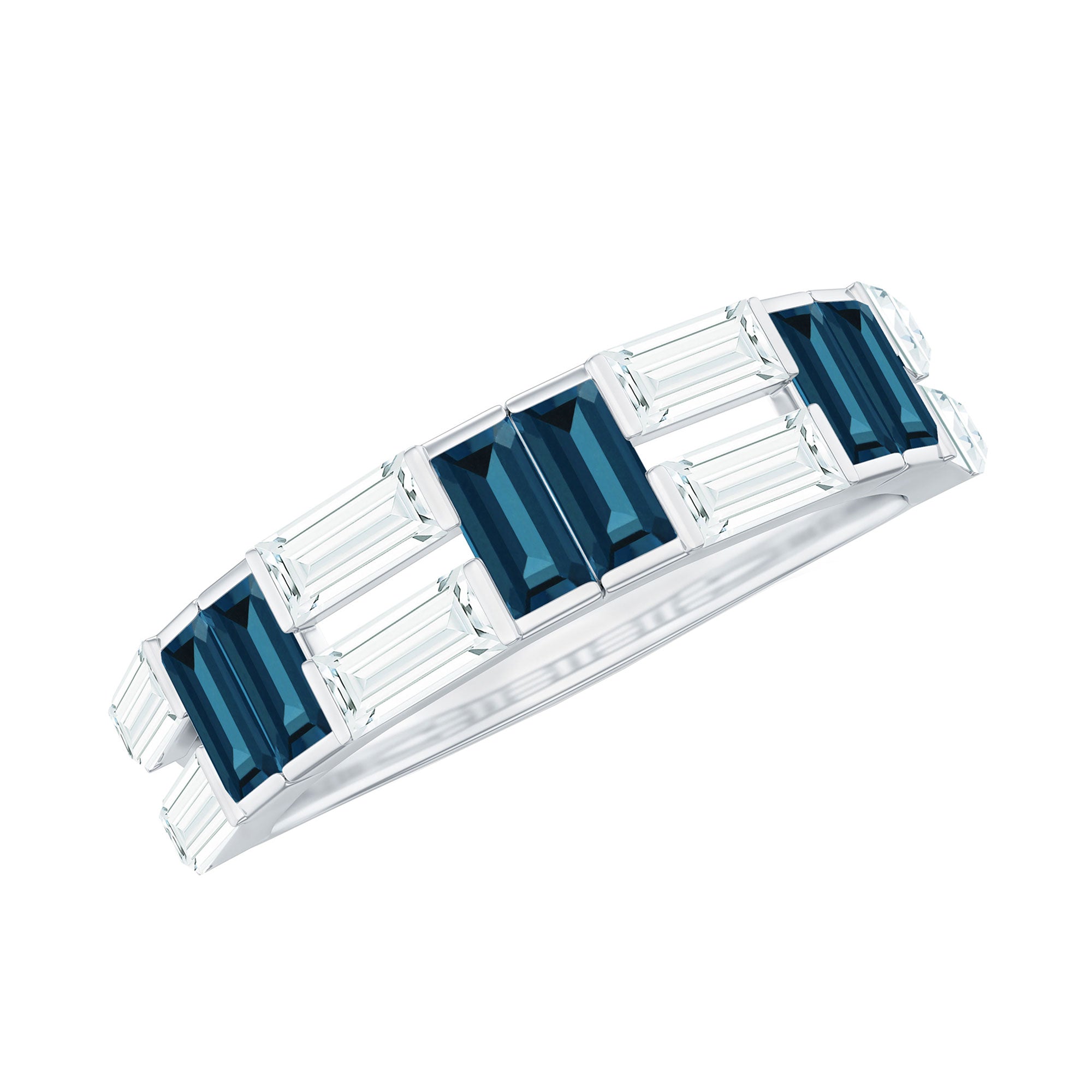 Baguette London Blue Topaz Alternate Eternity Band with Moissanite