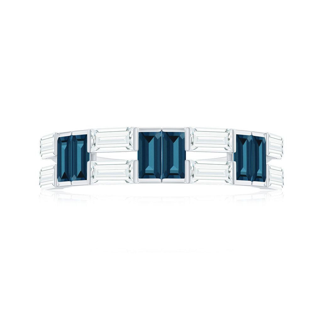 Baguette London Blue Topaz Alternate Eternity Band with Moissanite