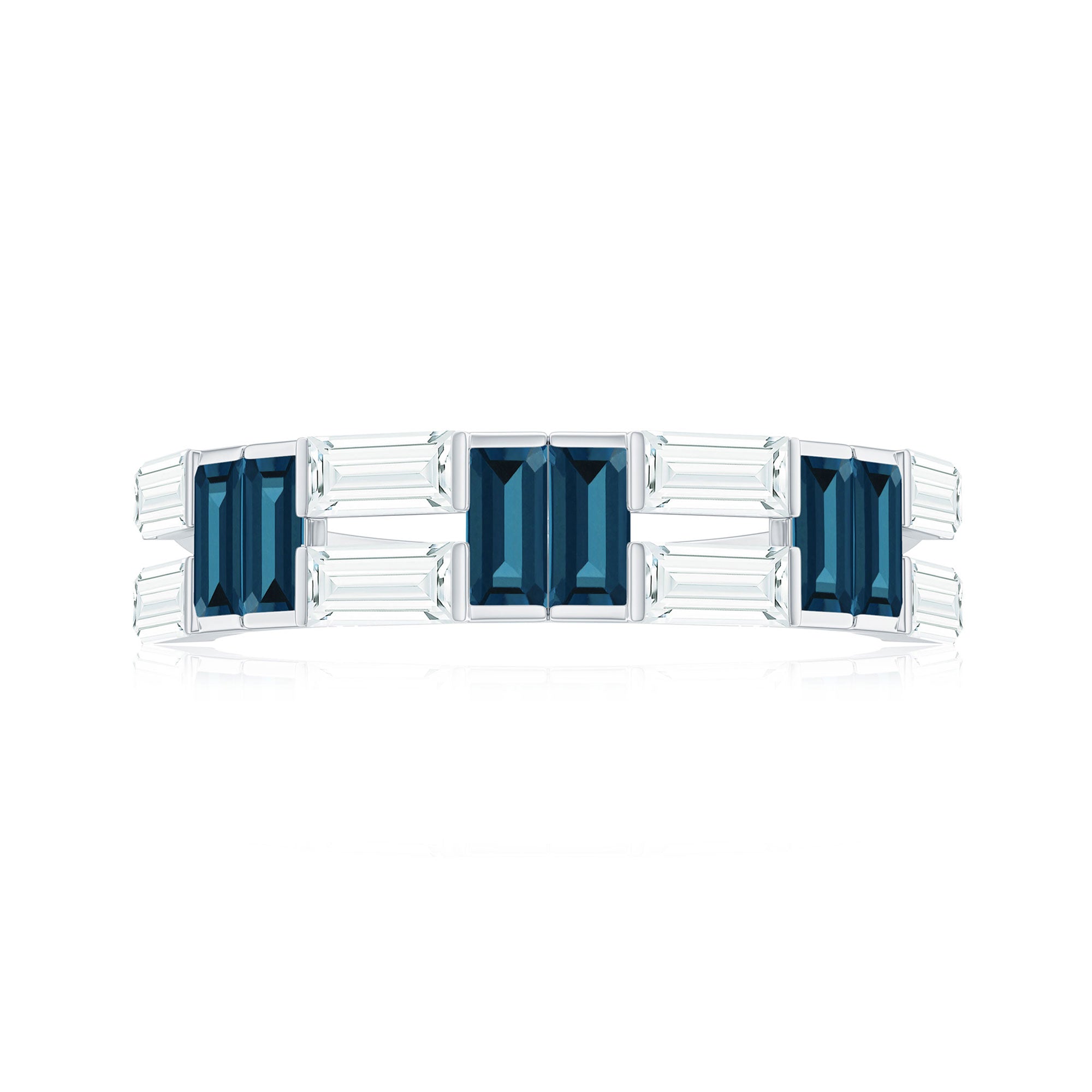 Baguette London Blue Topaz Alternate Eternity Band with Moissanite