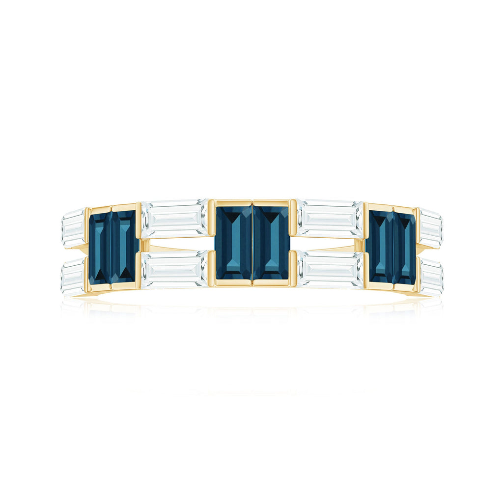 Baguette London Blue Topaz Alternate Eternity Band with Moissanite