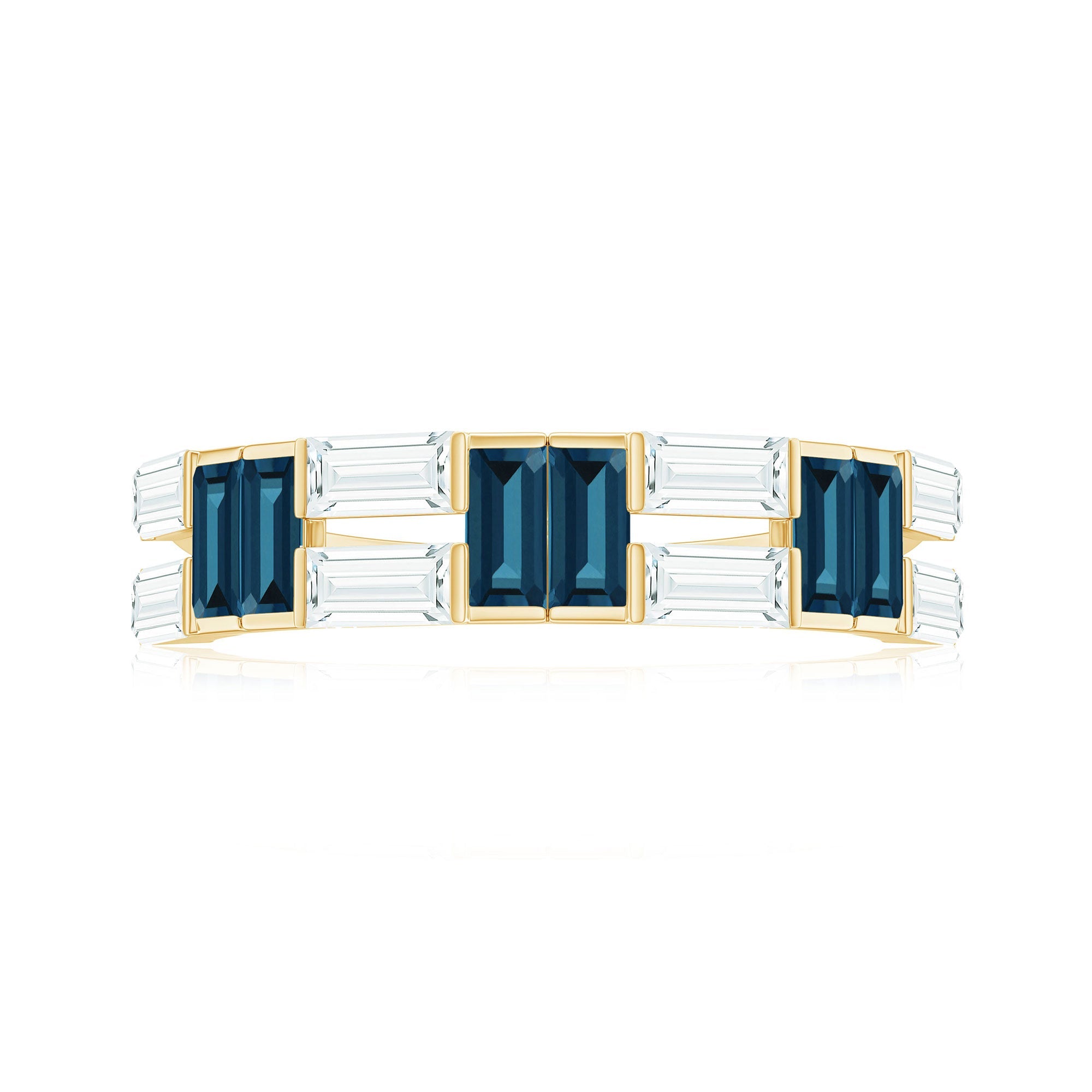 Baguette London Blue Topaz Alternate Eternity Band with Moissanite