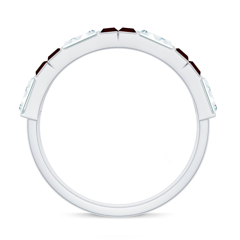 Certified Real Baguette Garnet Half Eternity Wedding Band