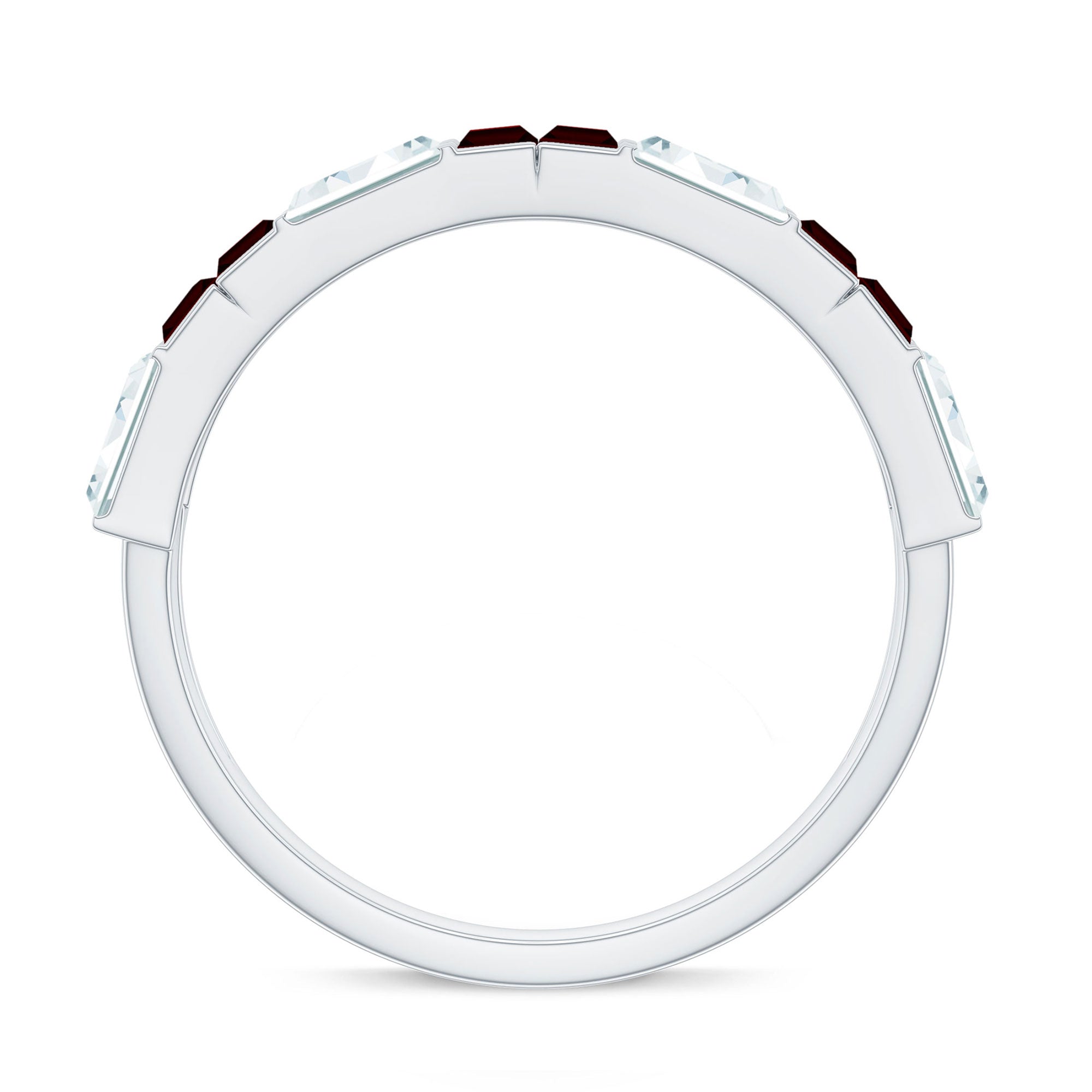 Certified Real Baguette Garnet Half Eternity Wedding Band