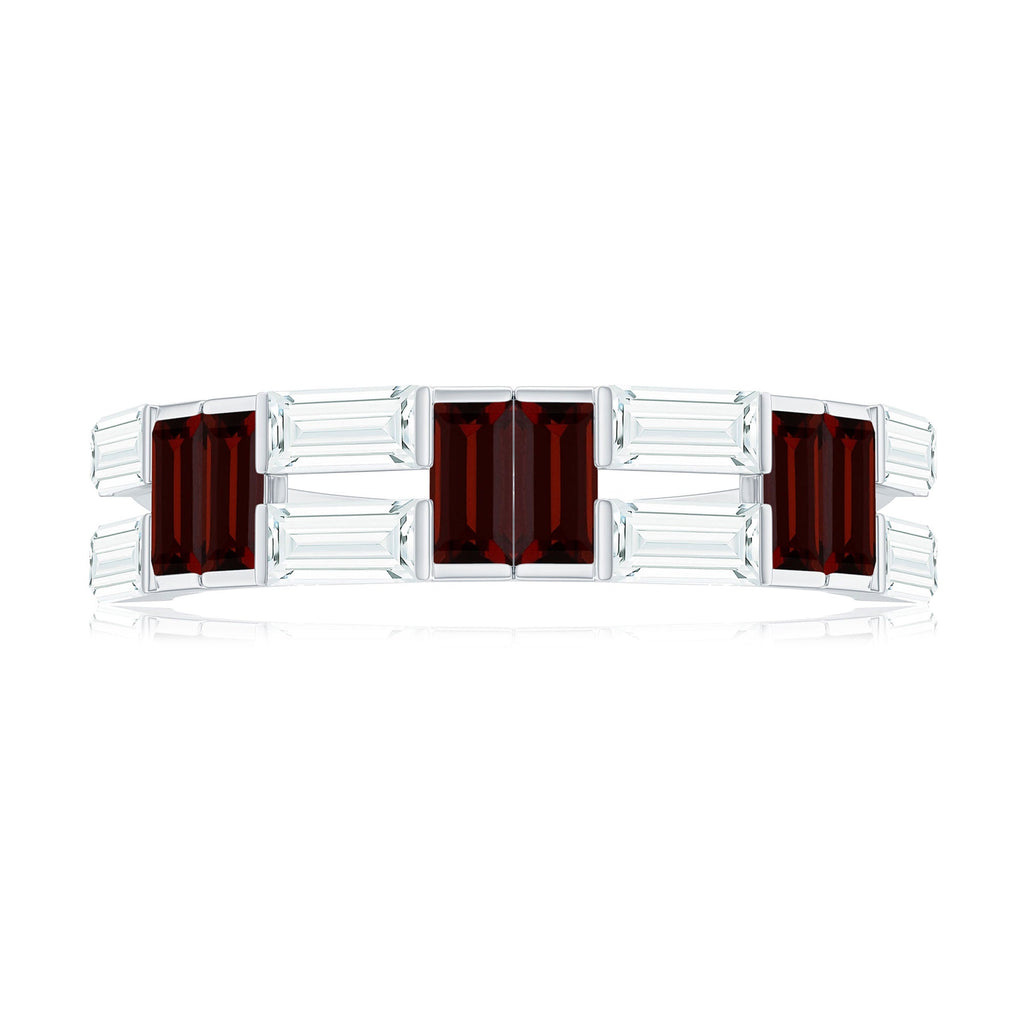 Certified Real Baguette Garnet Half Eternity Wedding Band