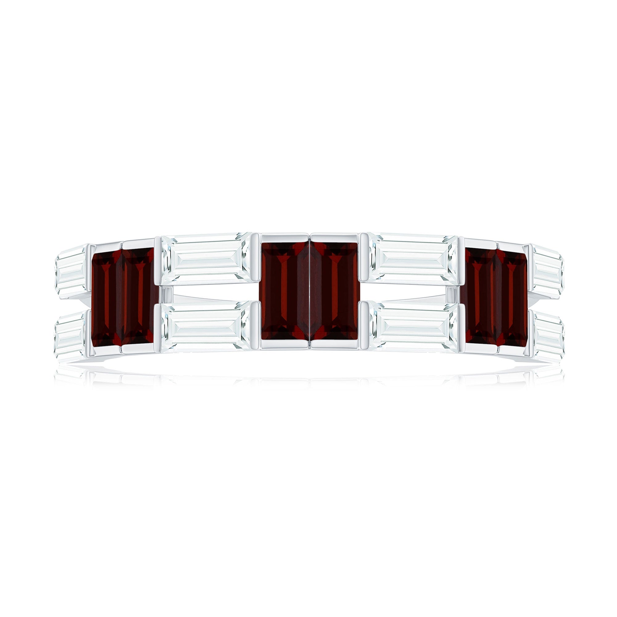 Certified Real Baguette Garnet Half Eternity Wedding Band