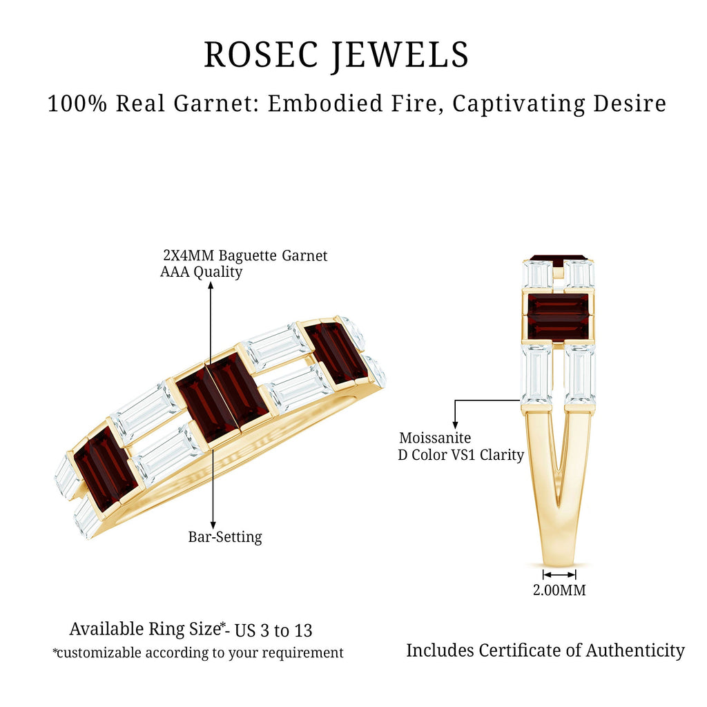 Certified Real Baguette Garnet Half Eternity Wedding Band