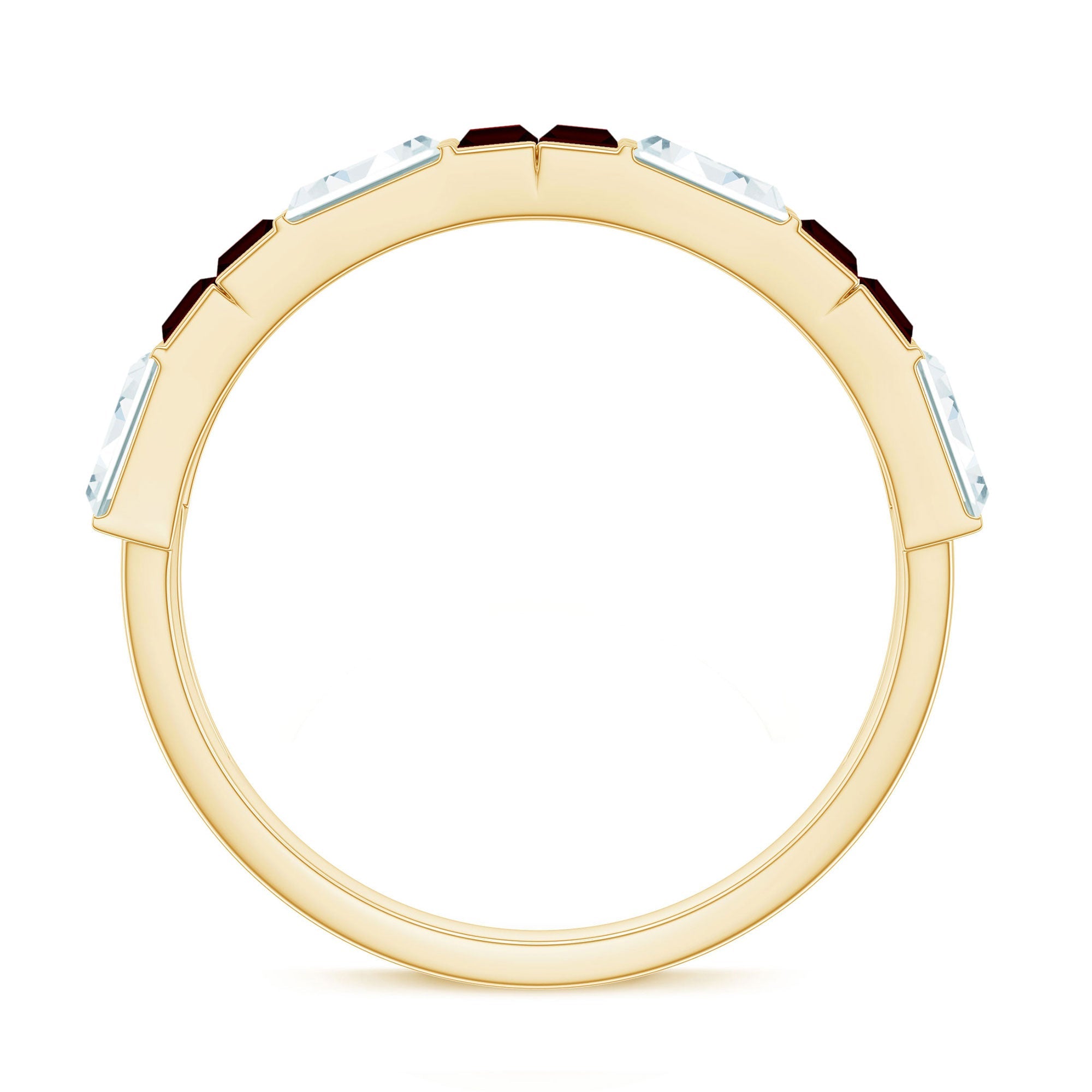 Certified Real Baguette Garnet Half Eternity Wedding Band