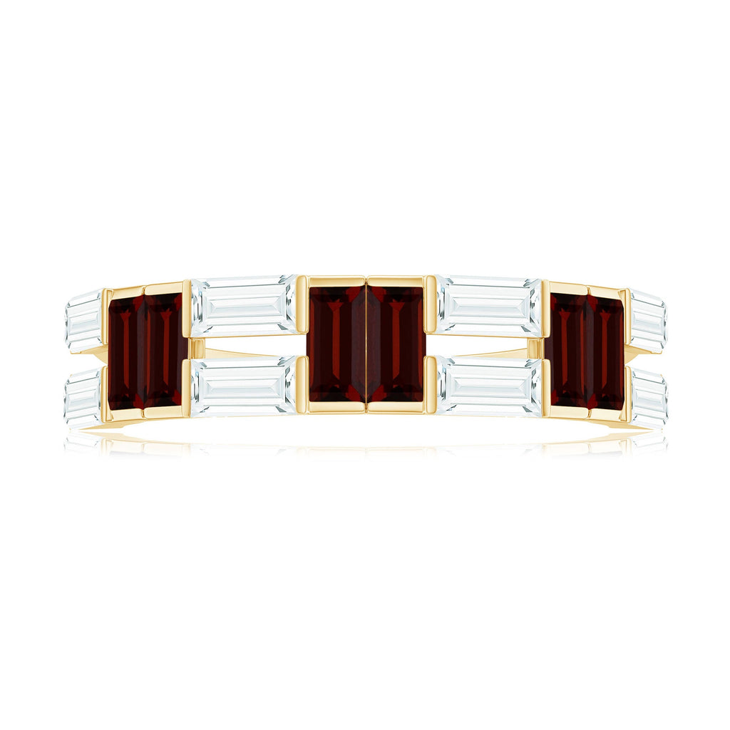 Certified Real Baguette Garnet Half Eternity Wedding Band
