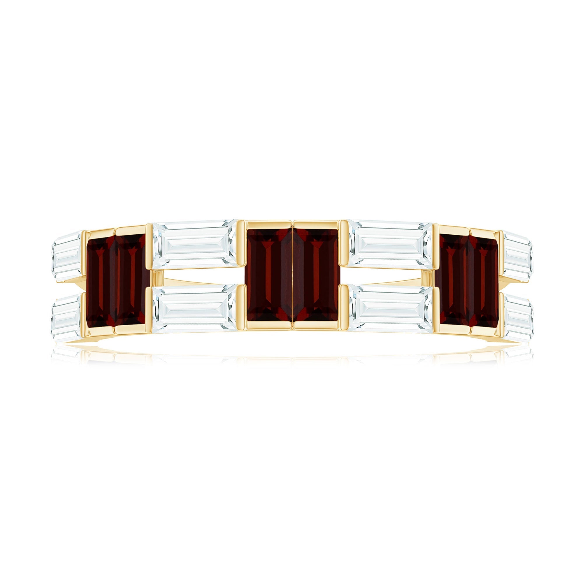 Certified Real Baguette Garnet Half Eternity Wedding Band