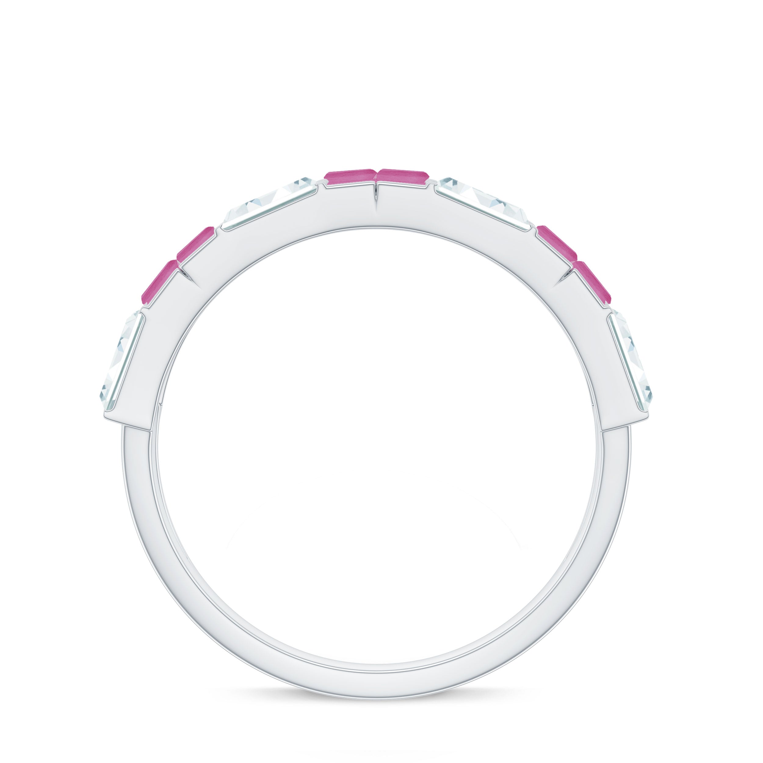 Baguette Shape Pink Tourmaline and Moissanite Half Eternity Ring