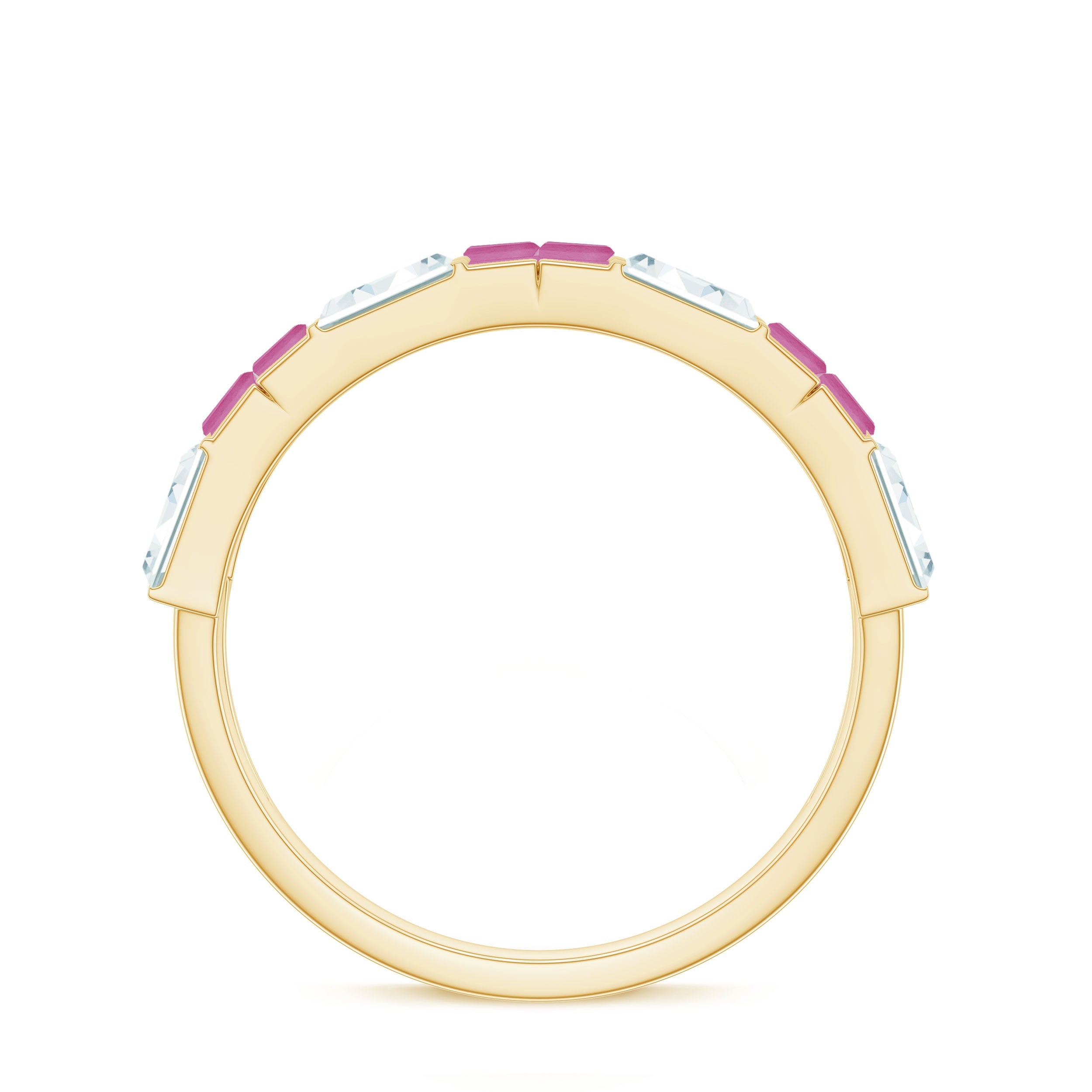 Baguette Shape Pink Tourmaline and Moissanite Half Eternity Ring