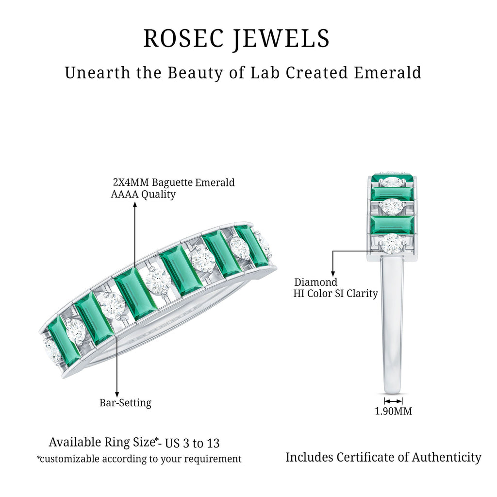 Certified Baguette Lab Grown Emerald Diamond Half Eternity Anniversary Band