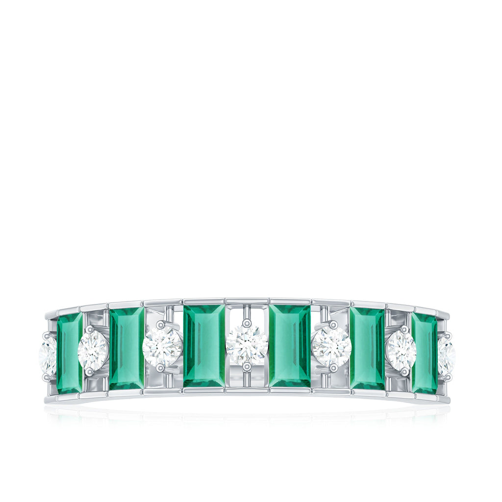 Certified Baguette Lab Grown Emerald Diamond Half Eternity Anniversary Band