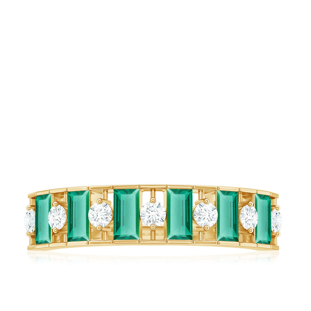Certified Baguette Lab Grown Emerald Diamond Half Eternity Anniversary Band