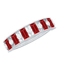 Baguette Cut Created Ruby Classic Half Eternity Ring with Diamond