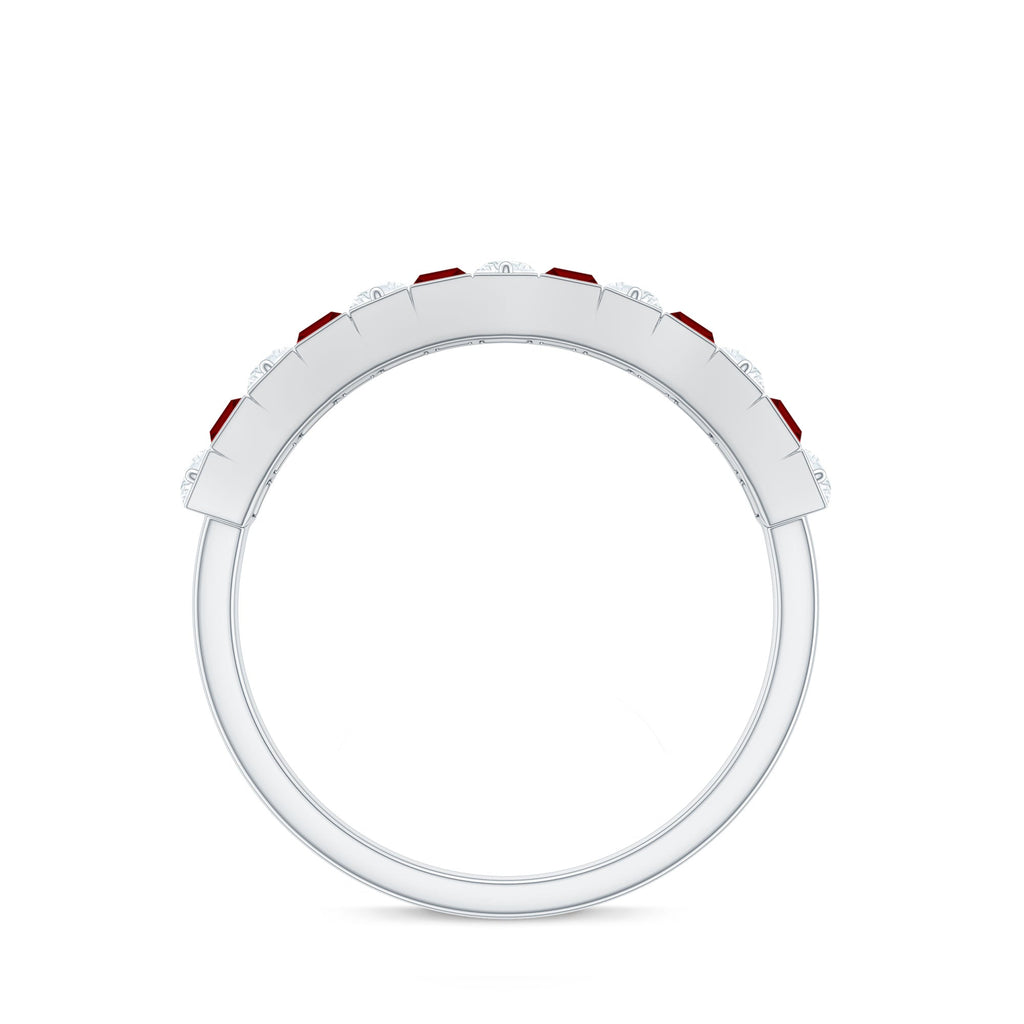 Baguette Cut Created Ruby Classic Half Eternity Ring with Diamond