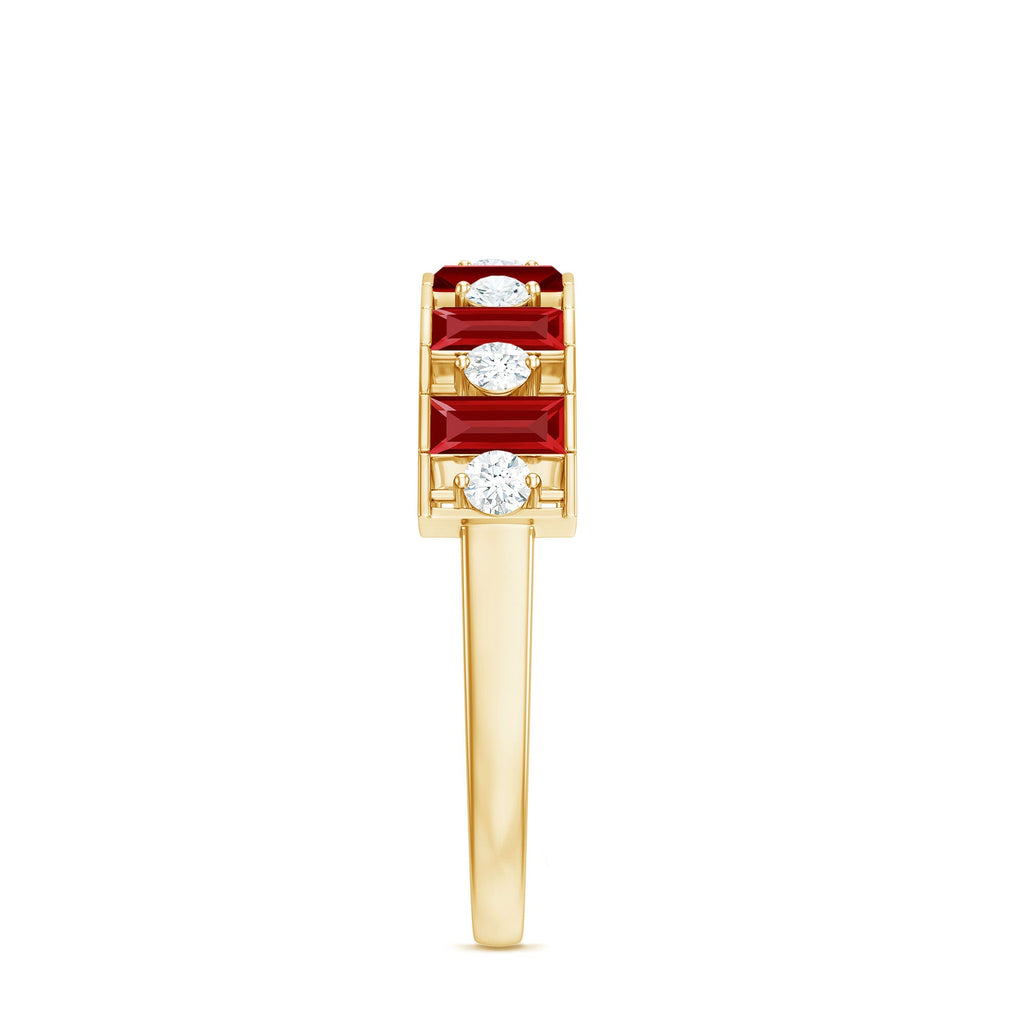 Baguette Cut Created Ruby Classic Half Eternity Ring with Diamond