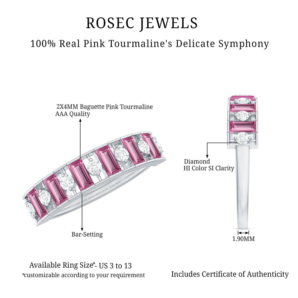 Alternate Pink Tourmaline and Diamond Half Eternity Ring