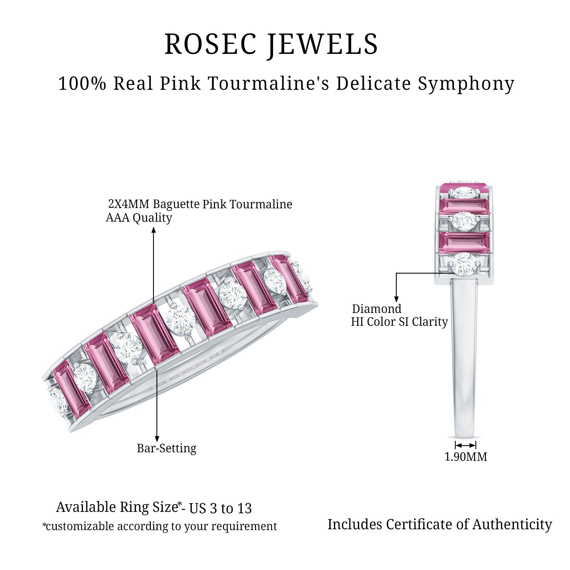 Alternate Pink Tourmaline and Diamond Half Eternity Ring