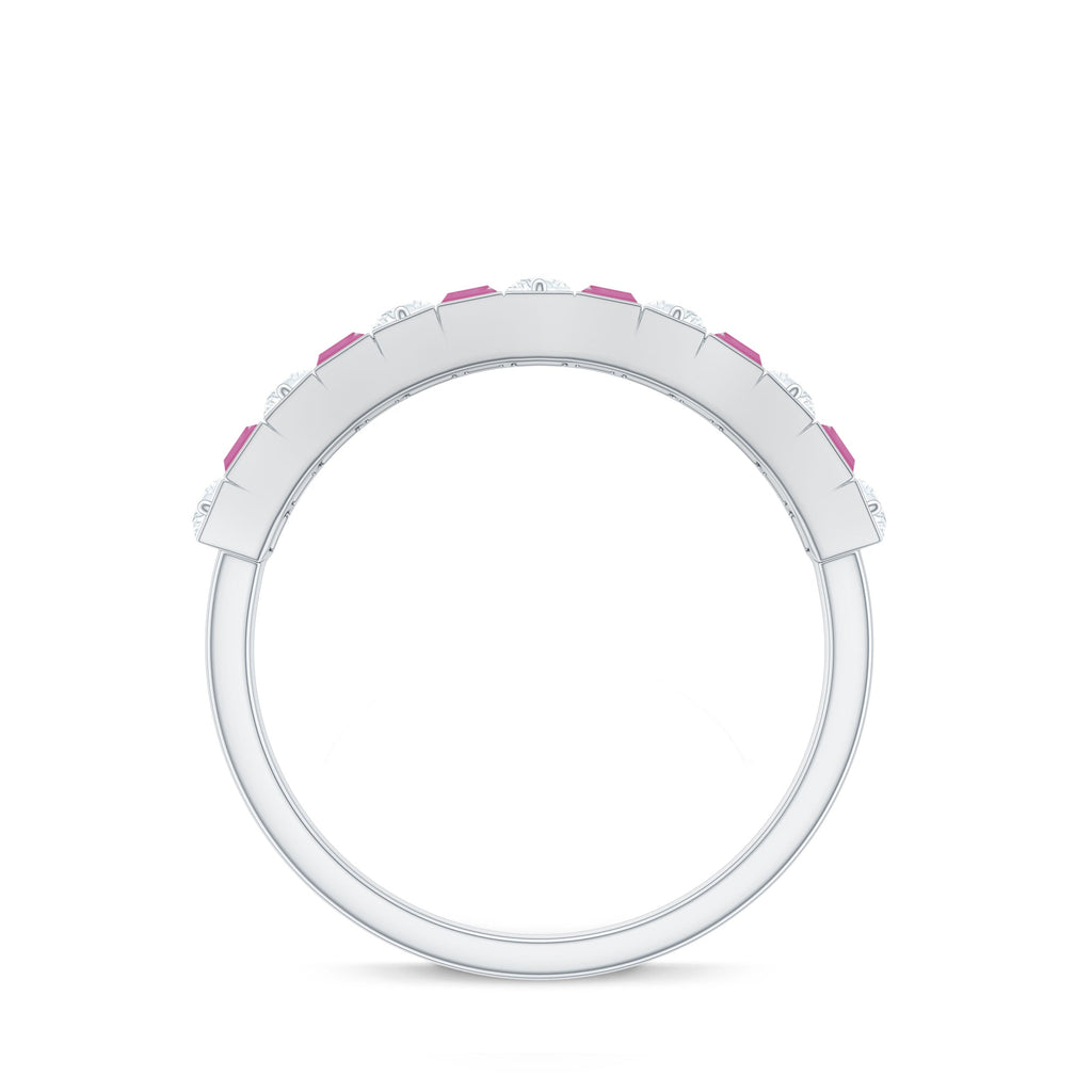 Alternate Pink Tourmaline and Diamond Half Eternity Ring