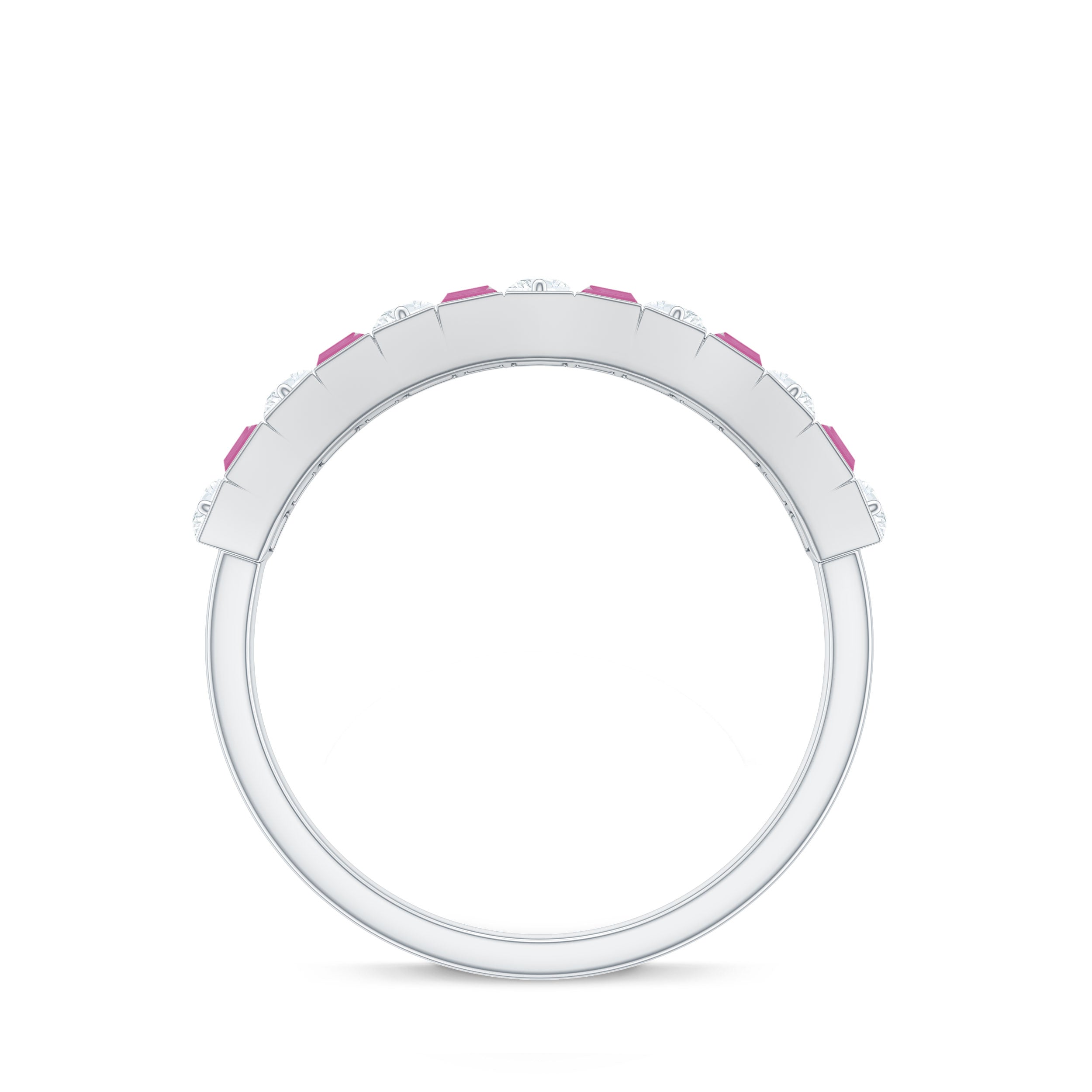 Alternate Pink Tourmaline and Diamond Half Eternity Ring