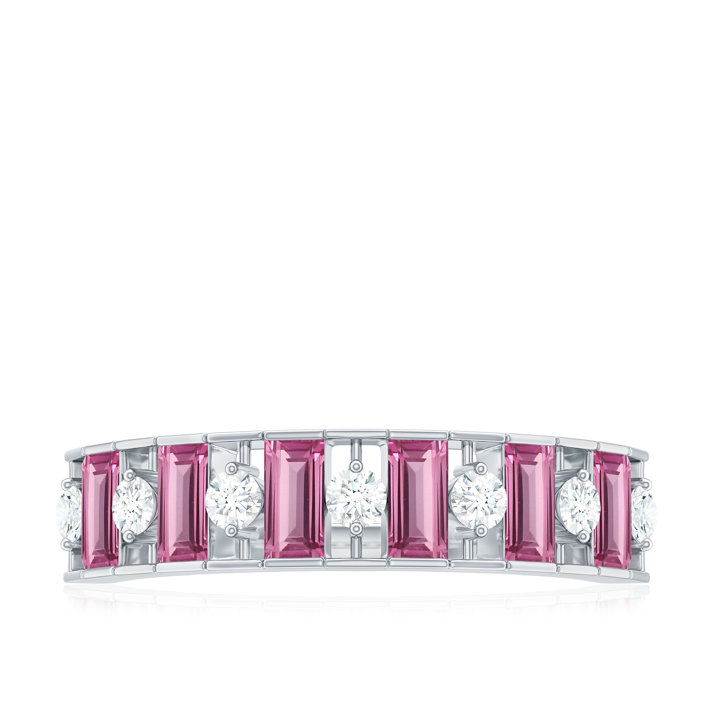 Alternate Pink Tourmaline and Diamond Half Eternity Ring