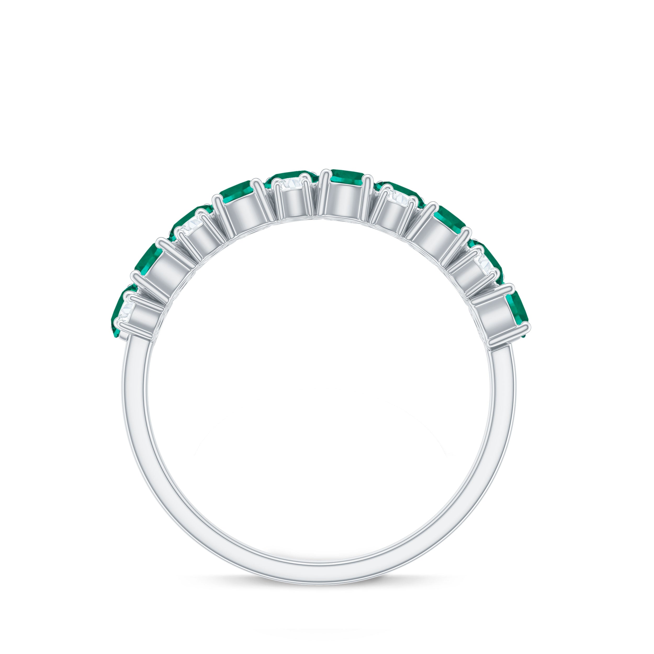 Certified Lab Grown Emerald Cluster Wedding Band with Diamond