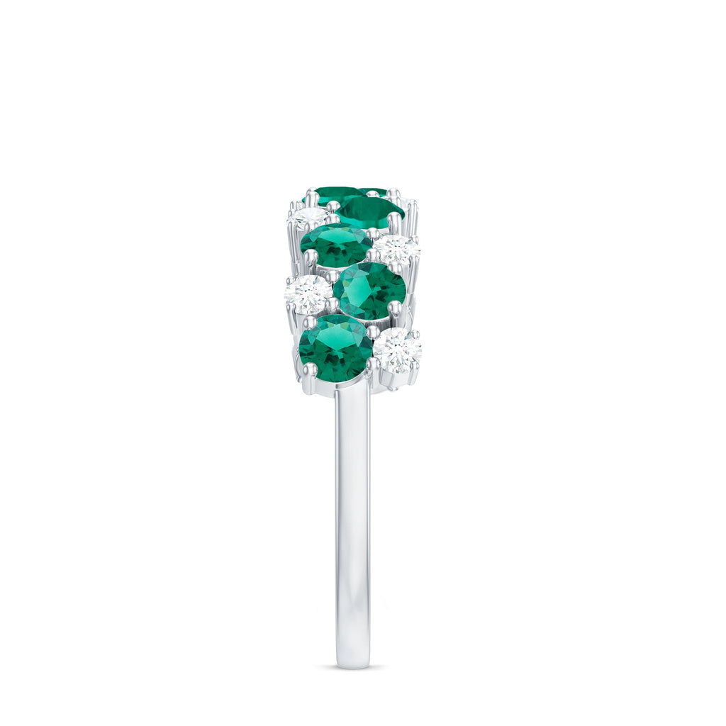 Certified Lab Grown Emerald Cluster Wedding Band with Diamond
