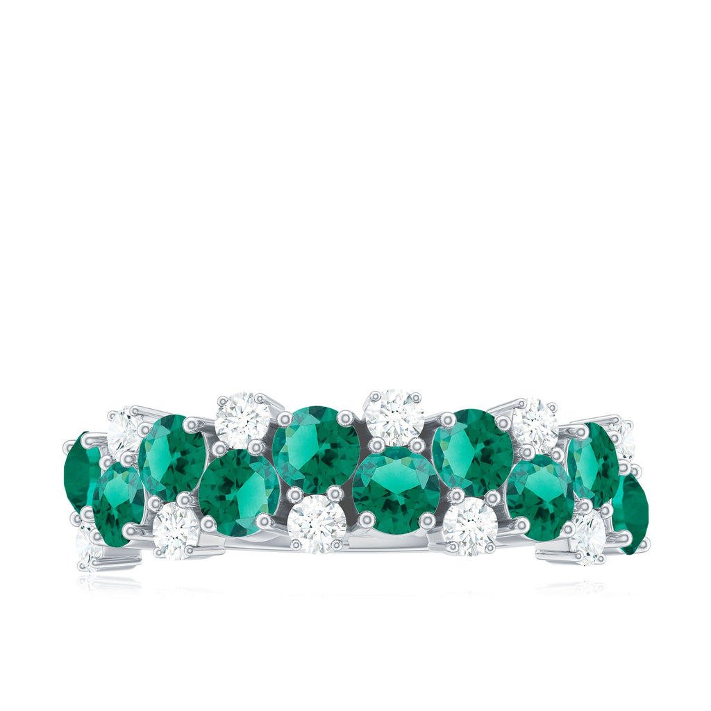 Certified Lab Grown Emerald Cluster Wedding Band with Diamond