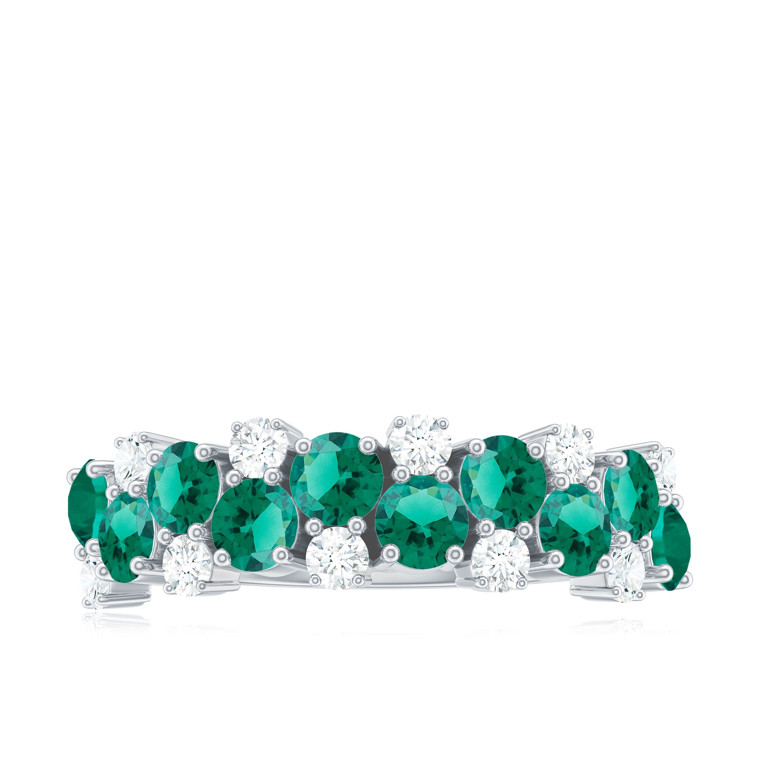 Certified Lab Grown Emerald Cluster Wedding Band with Diamond