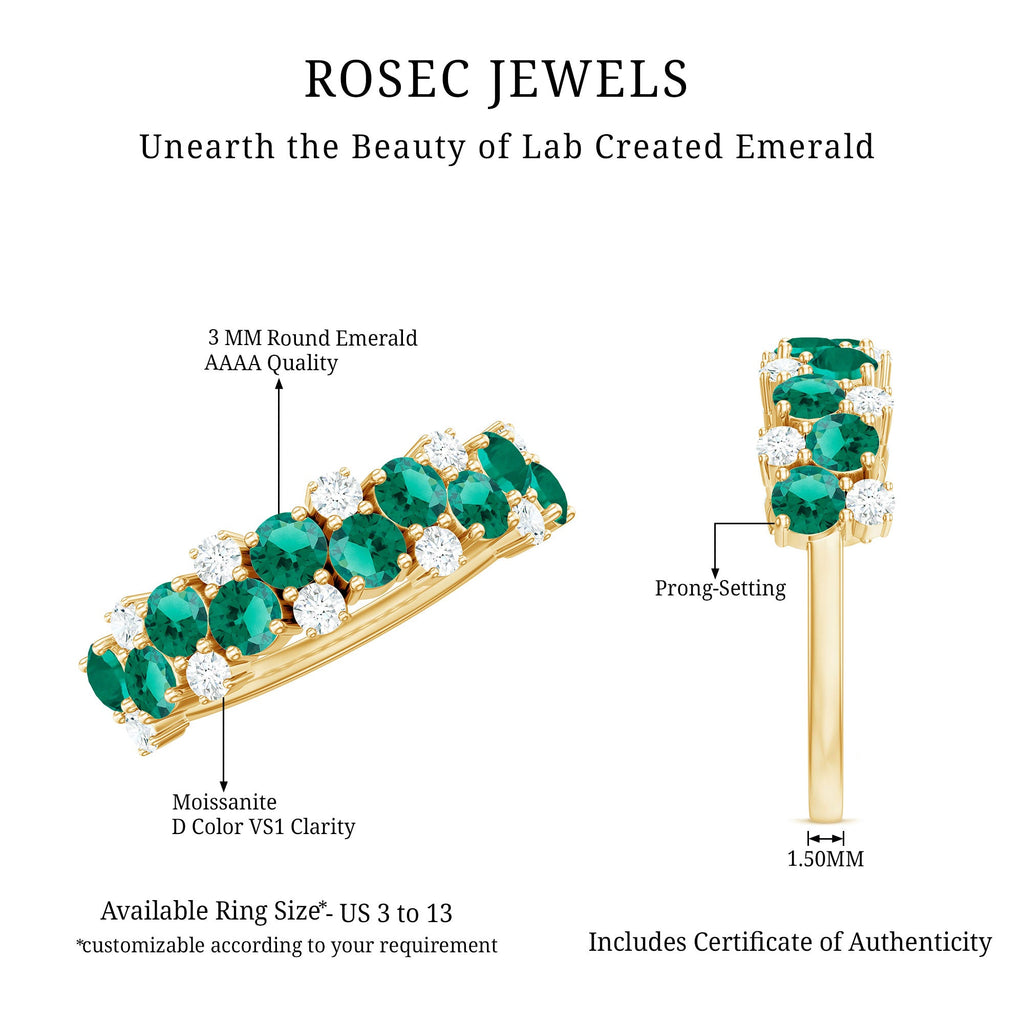 Certified Lab Grown Emerald Cluster Wedding Band with Diamond