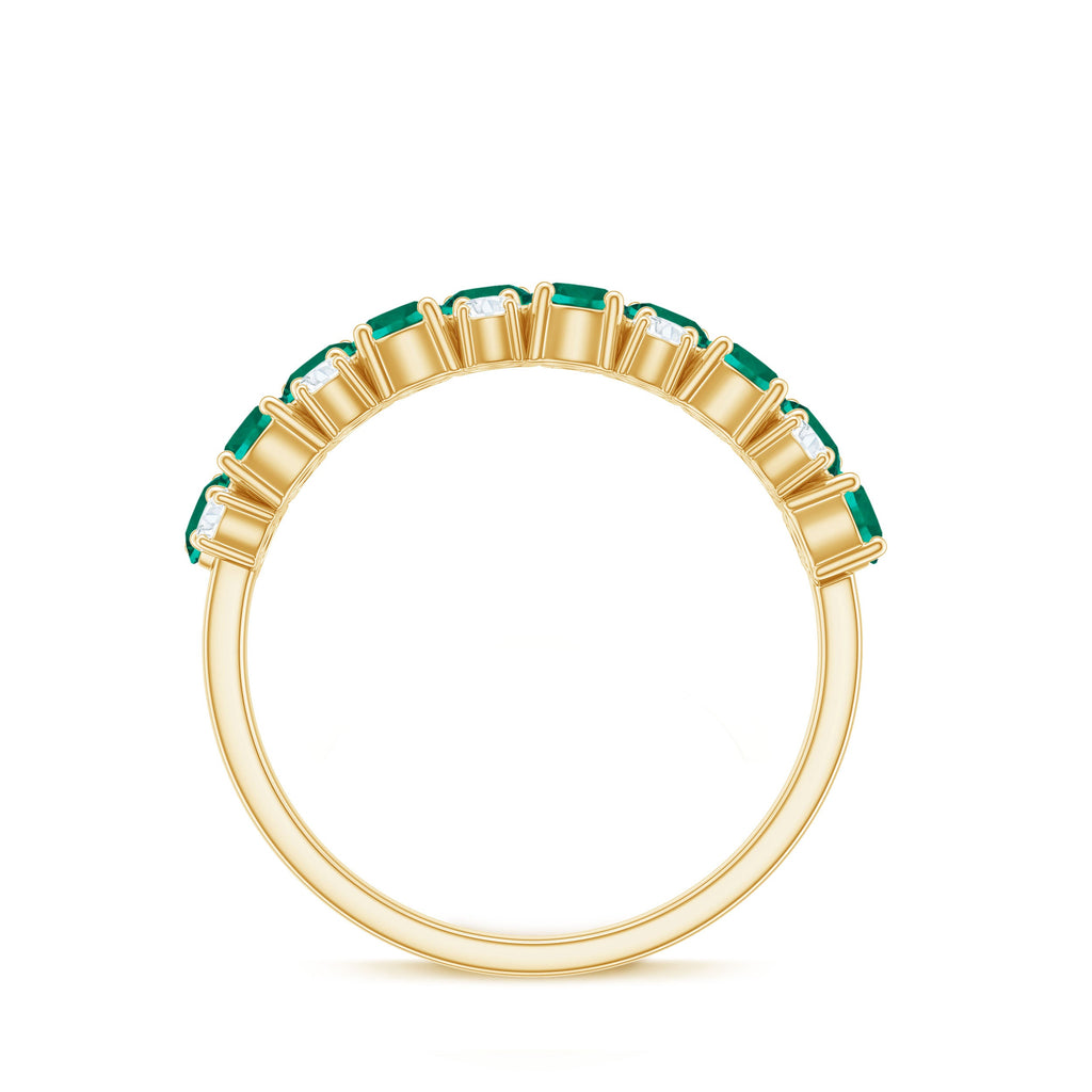 Certified Lab Grown Emerald Cluster Wedding Band with Diamond