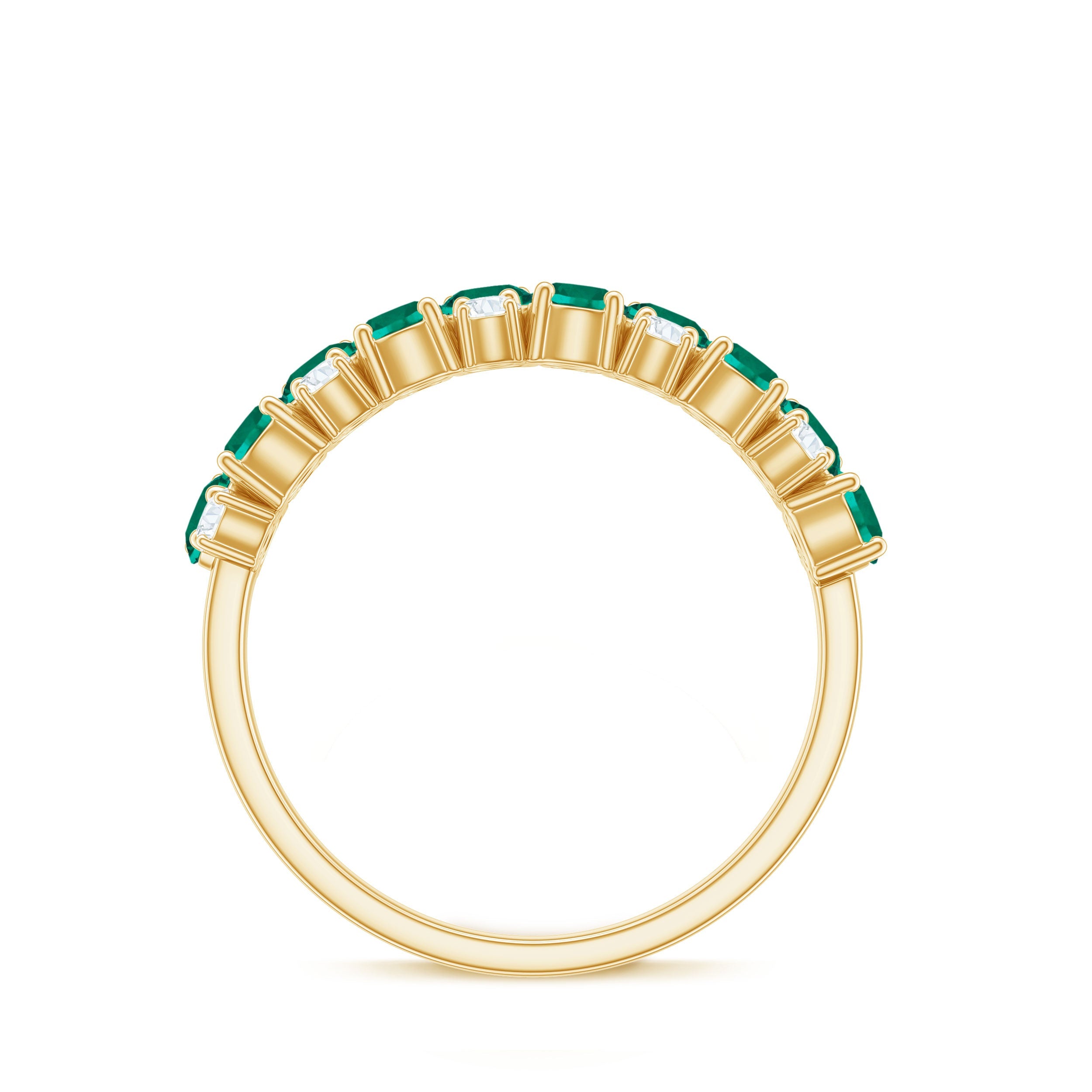 Certified Lab Grown Emerald Cluster Wedding Band with Diamond
