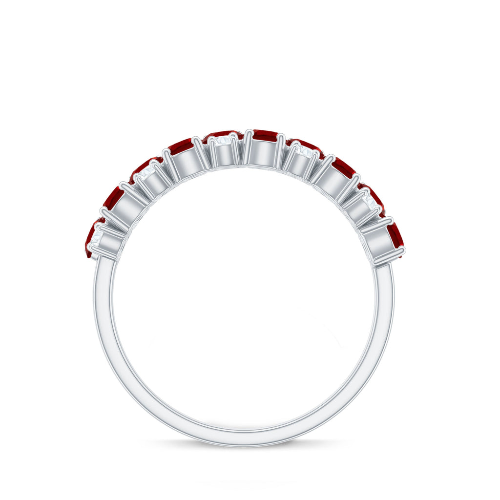Round Lab Created Ruby and Diamond Cluster Half Eternity Ring