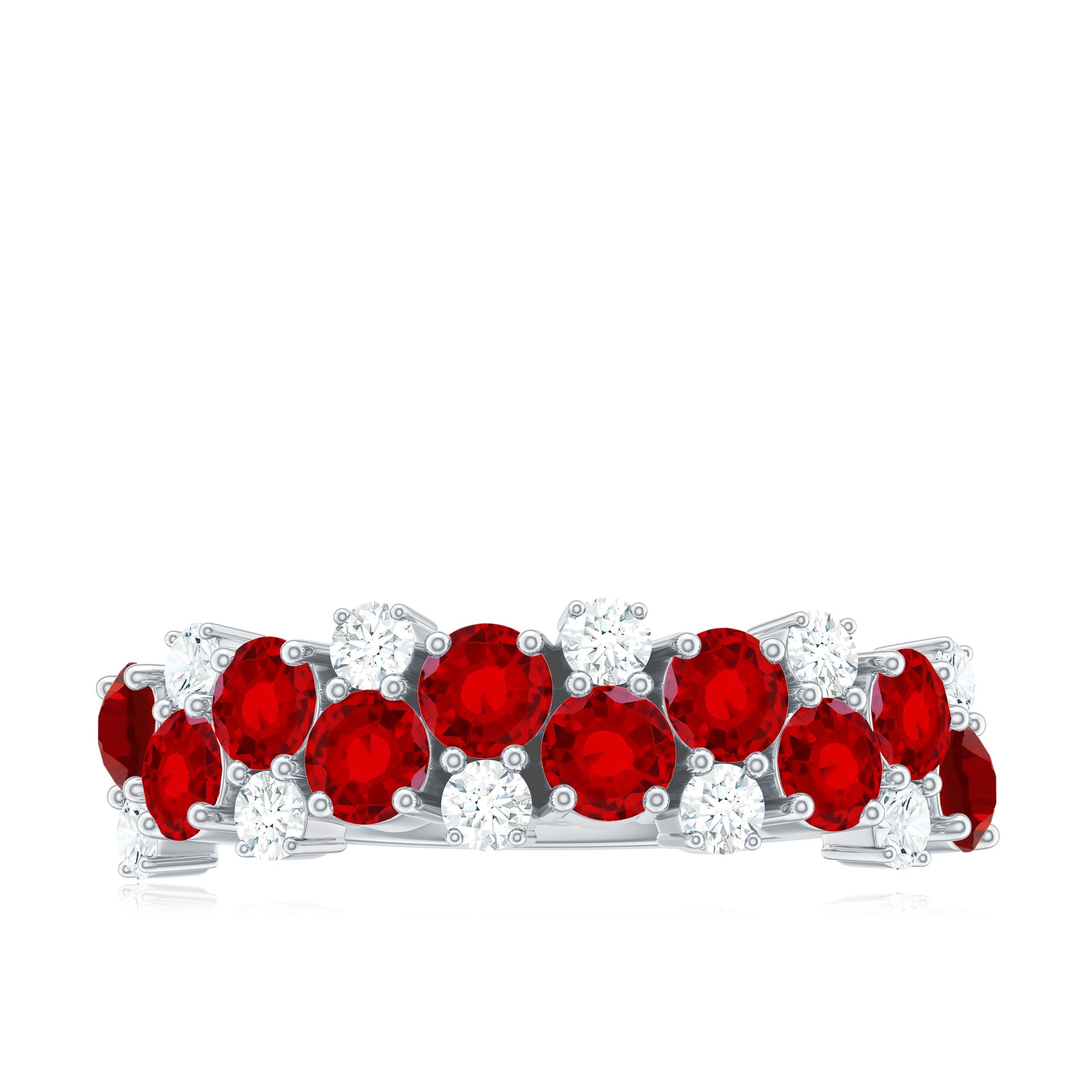 Round Lab Created Ruby and Diamond Cluster Half Eternity Ring