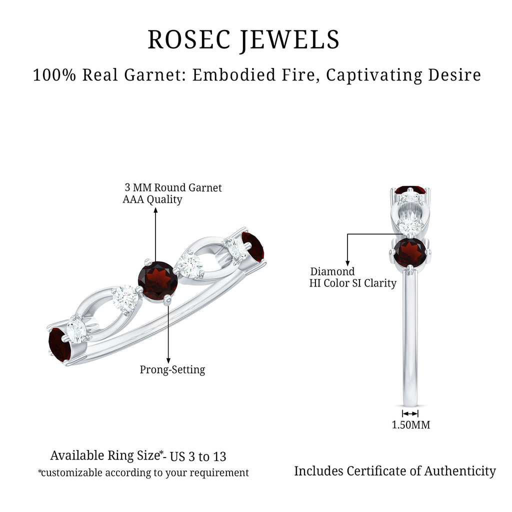 Natural Red Garnet Diamond Half Eternity Ring for Anniversary