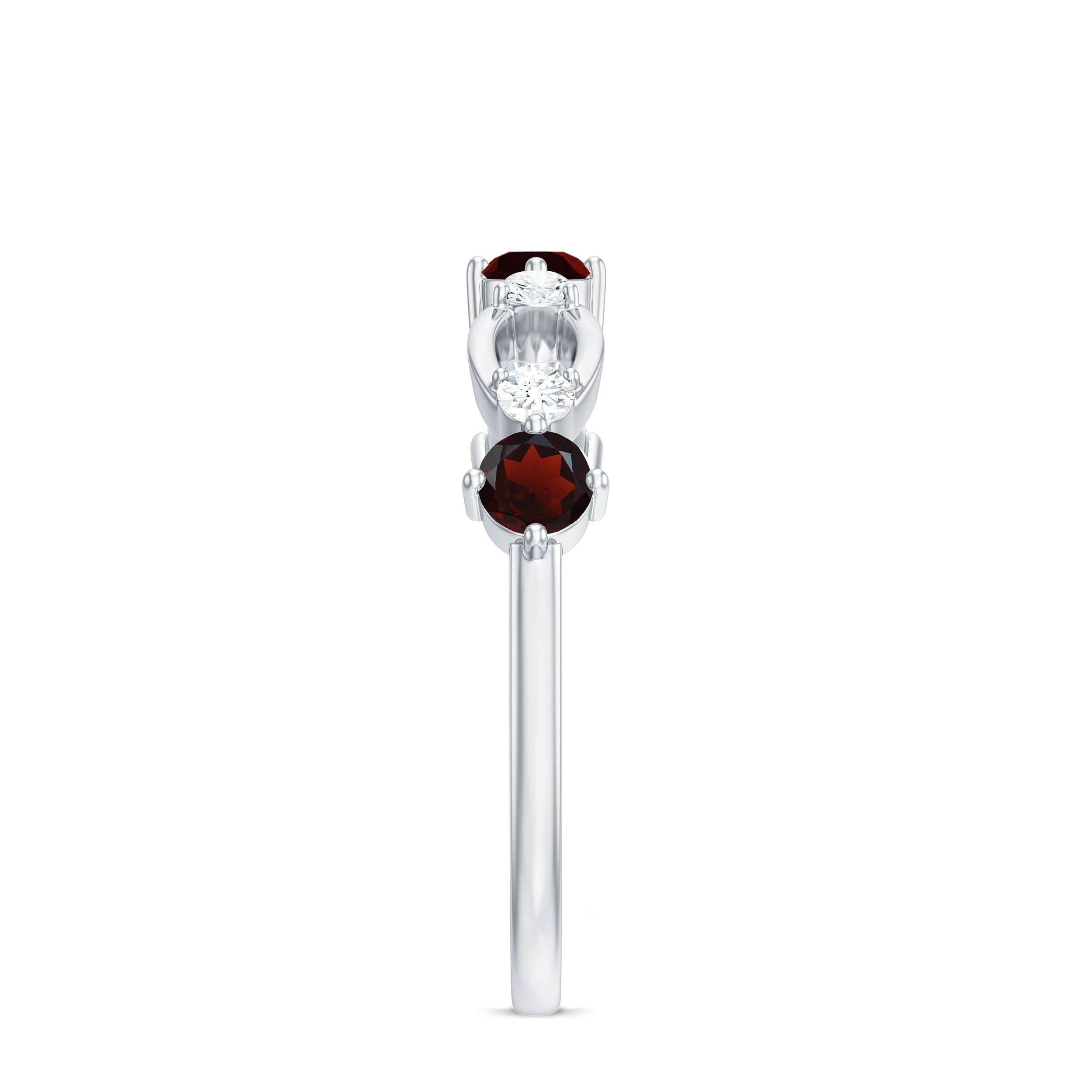 Natural Red Garnet Diamond Half Eternity Ring for Anniversary