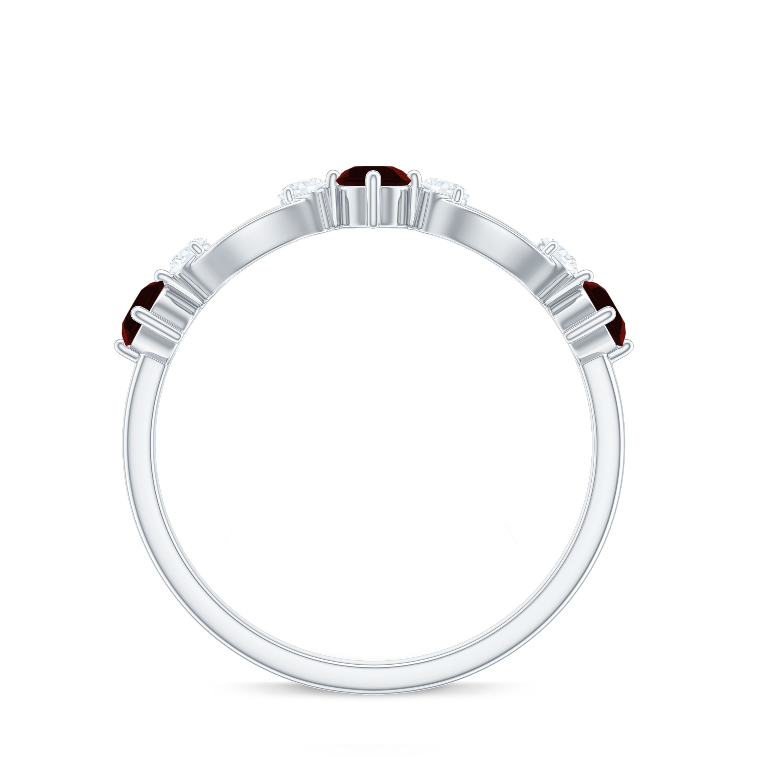 Natural Red Garnet Diamond Half Eternity Ring for Anniversary