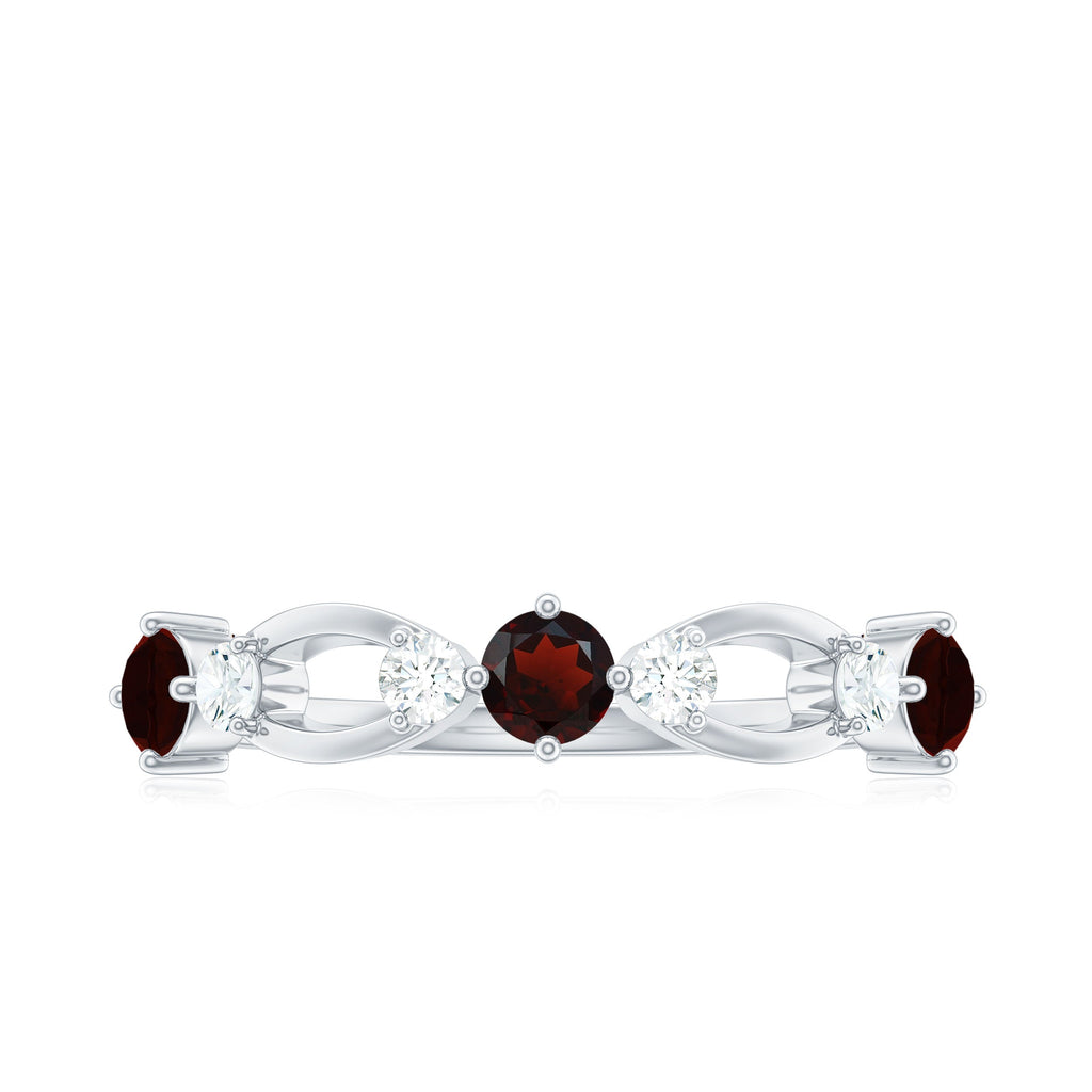 Natural Red Garnet Diamond Half Eternity Ring for Anniversary