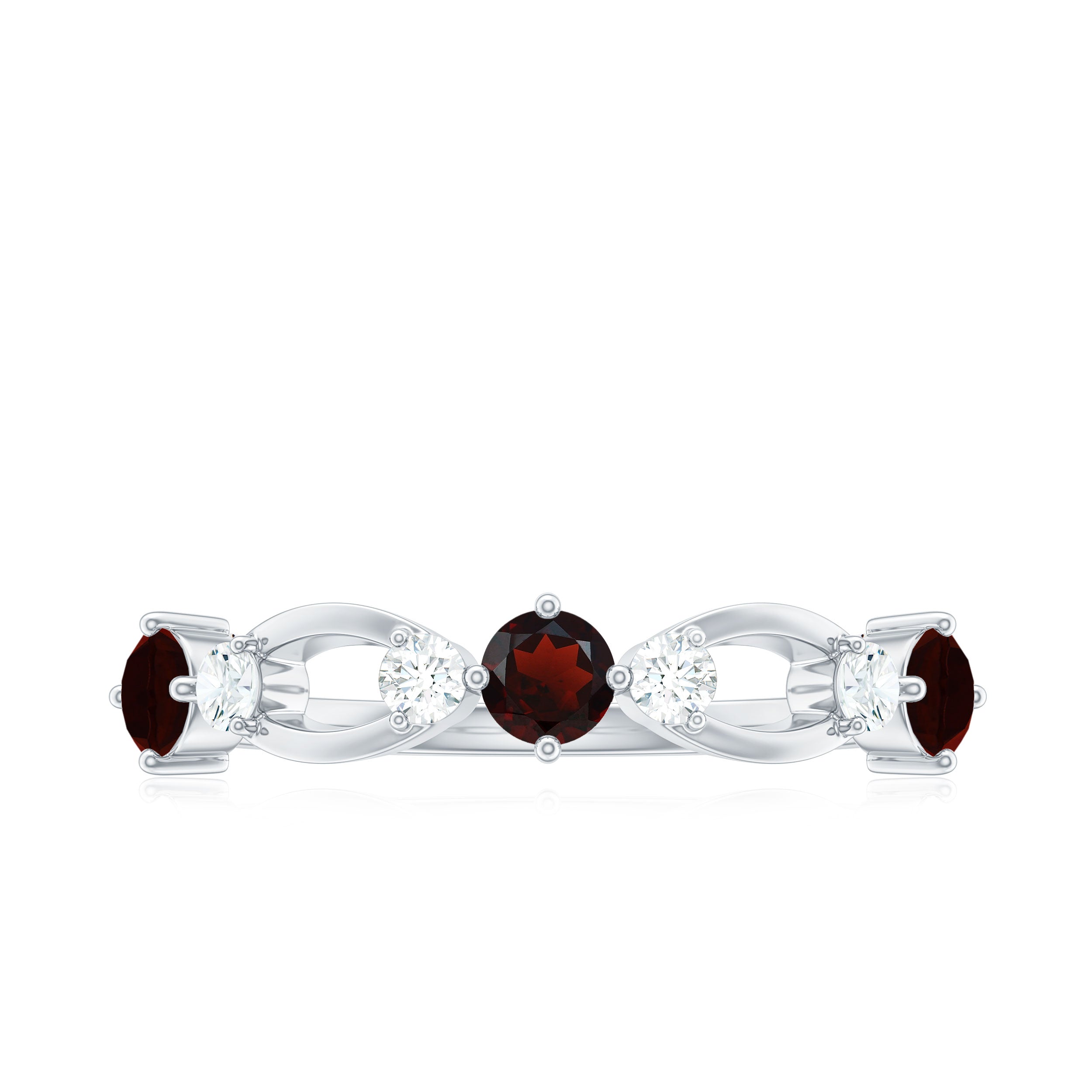 Natural Red Garnet Diamond Half Eternity Ring for Anniversary