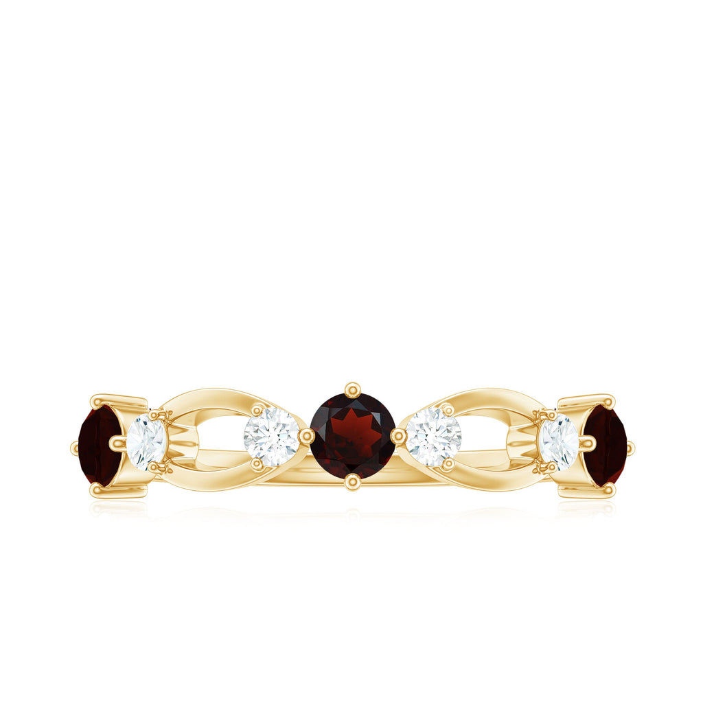 Natural Red Garnet Diamond Half Eternity Ring for Anniversary