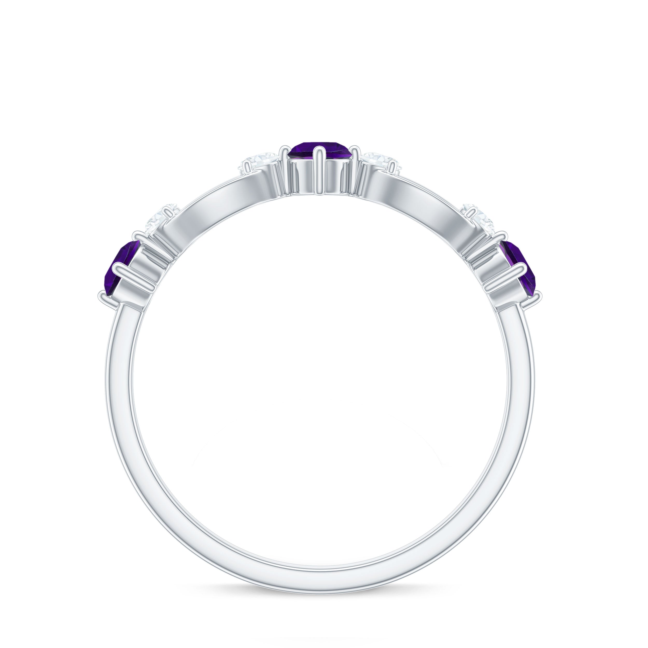 Natural Amethyst Diamond Promise Ring for Women