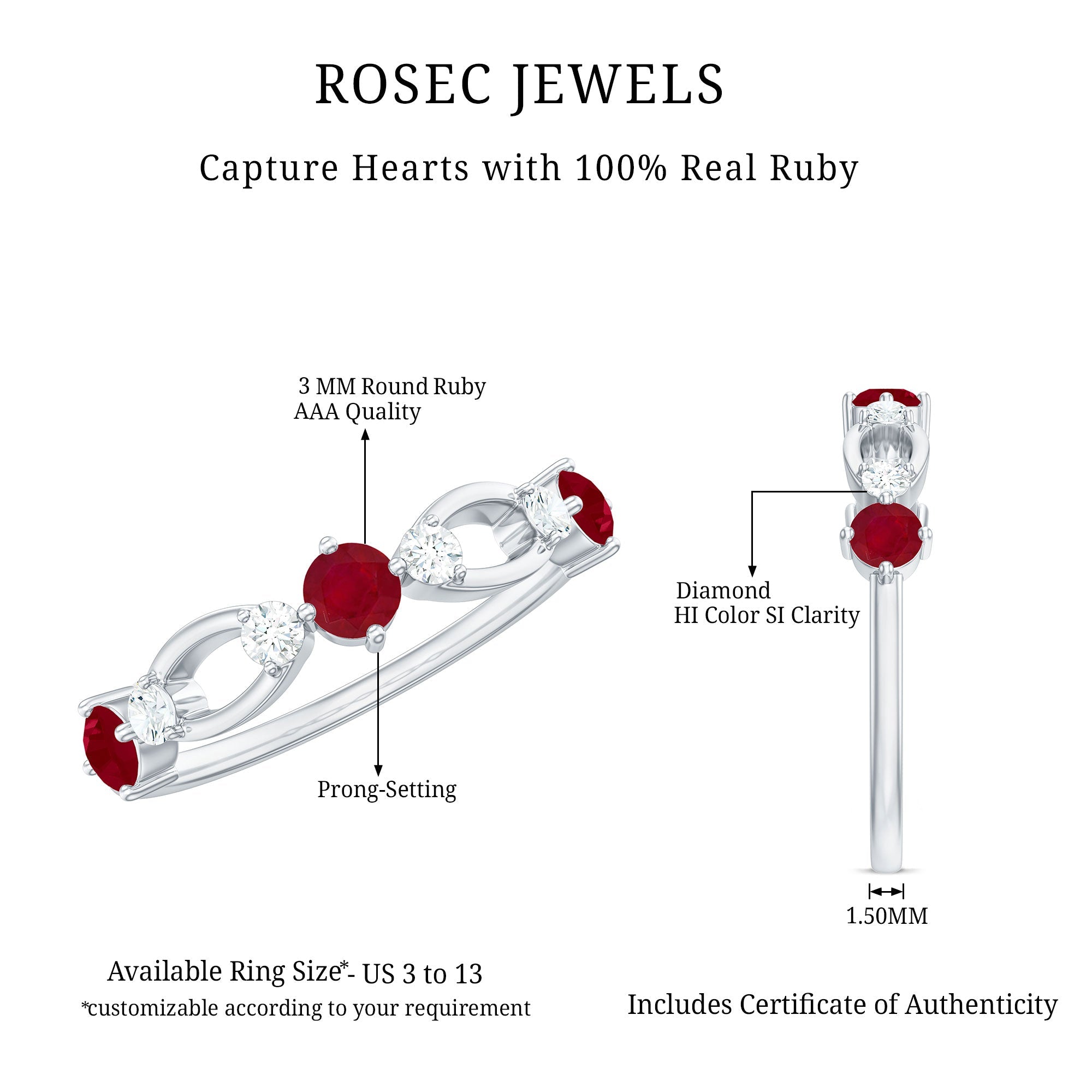 Genuine Ruby Promise Ring with Diamond for Women