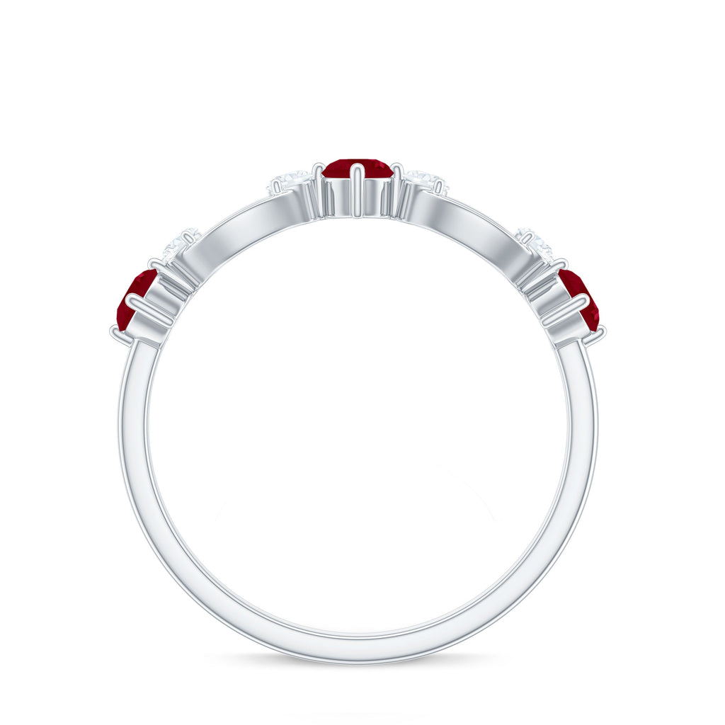 Genuine Ruby Promise Ring with Diamond for Women